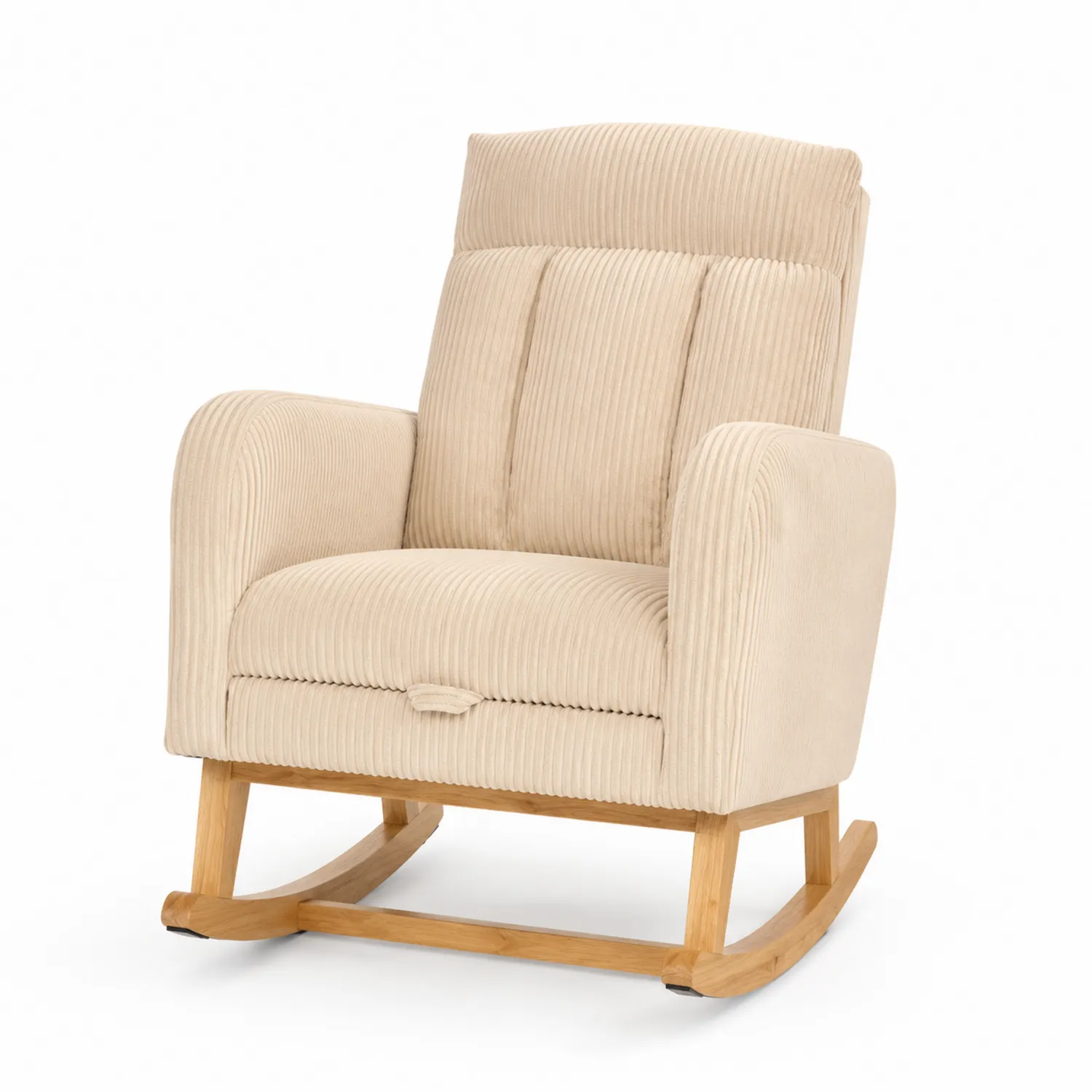 Chaise à bascule en tissu côtelé beige et bois