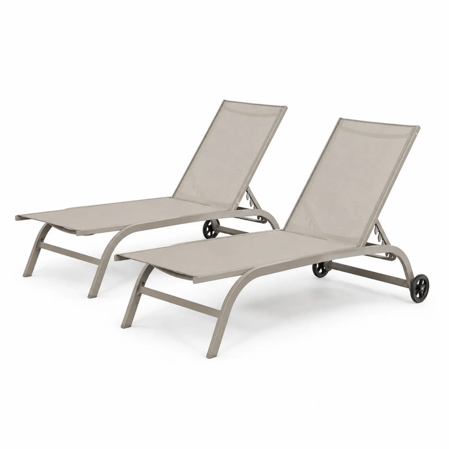 Lot de 2 chaises longues extérieures aluminium et textilène Taupe