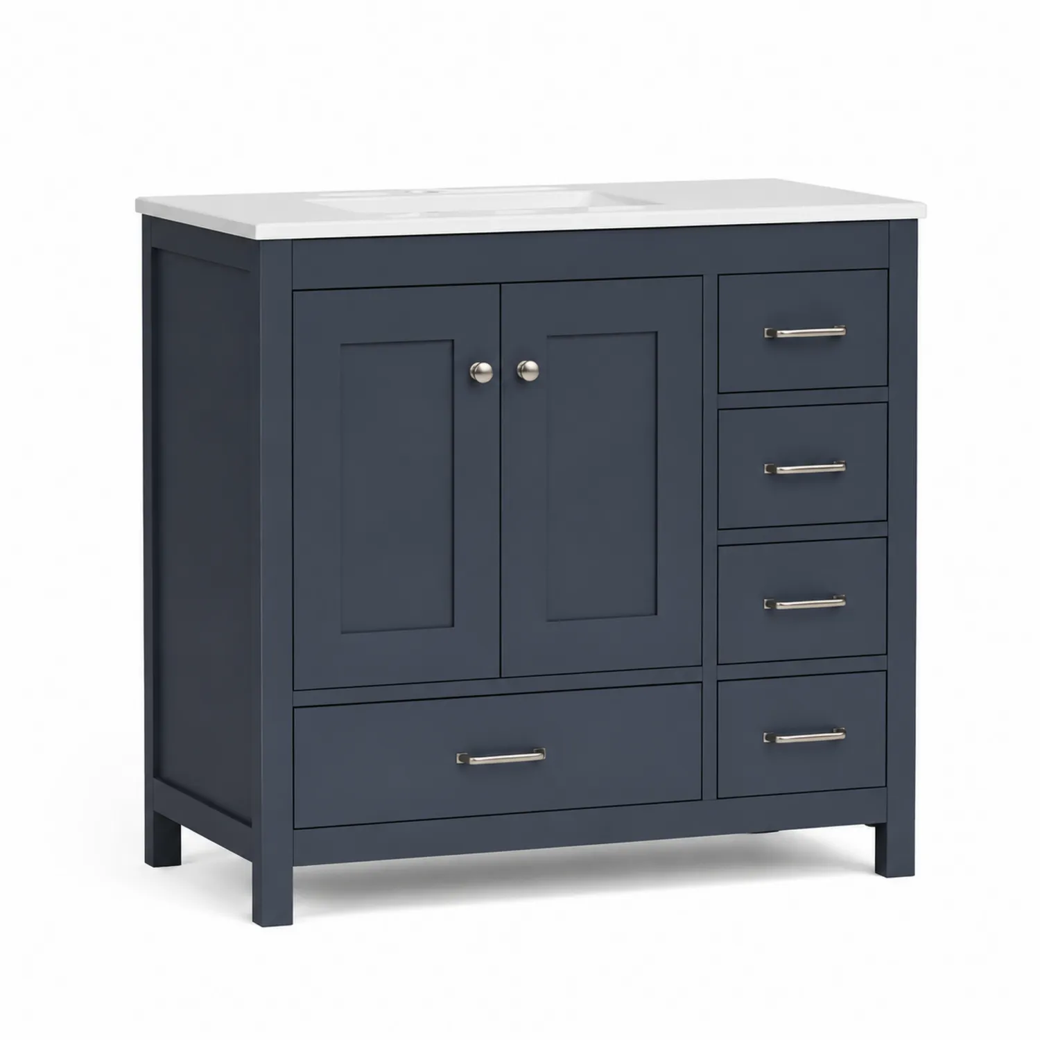 Meuble lavabo simple en bois bleu marine avec plan en résine