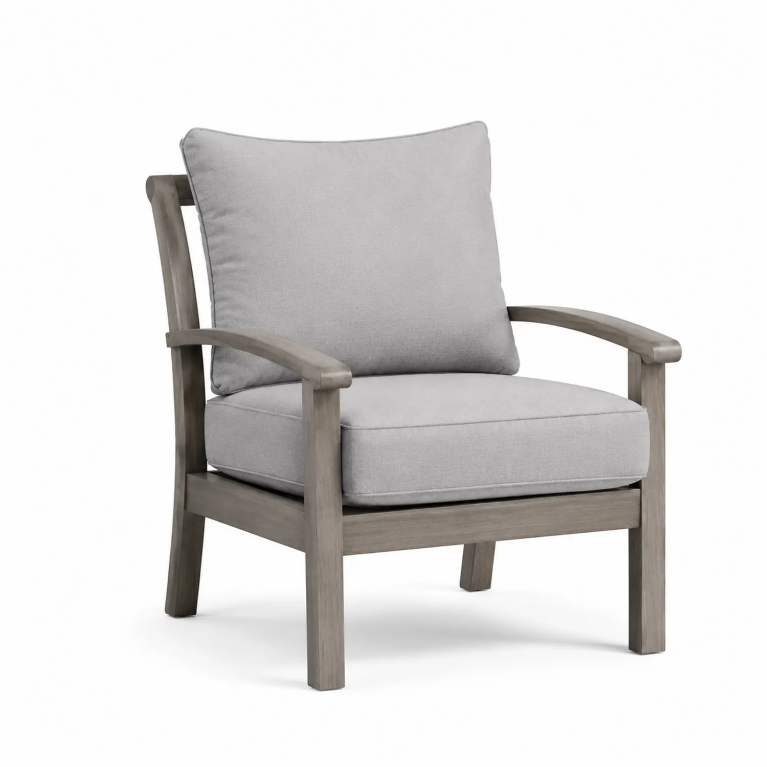 Fauteuil extérieur en bois avec coussins en polyester gris