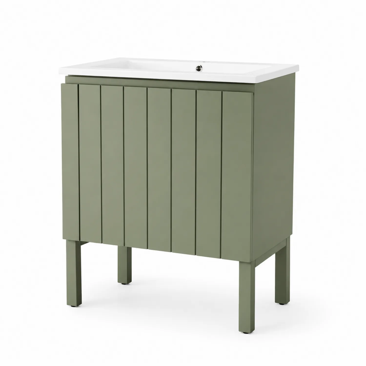 Meuble lavabo en bois et céramique émaillée Vert 80x60x88 cm