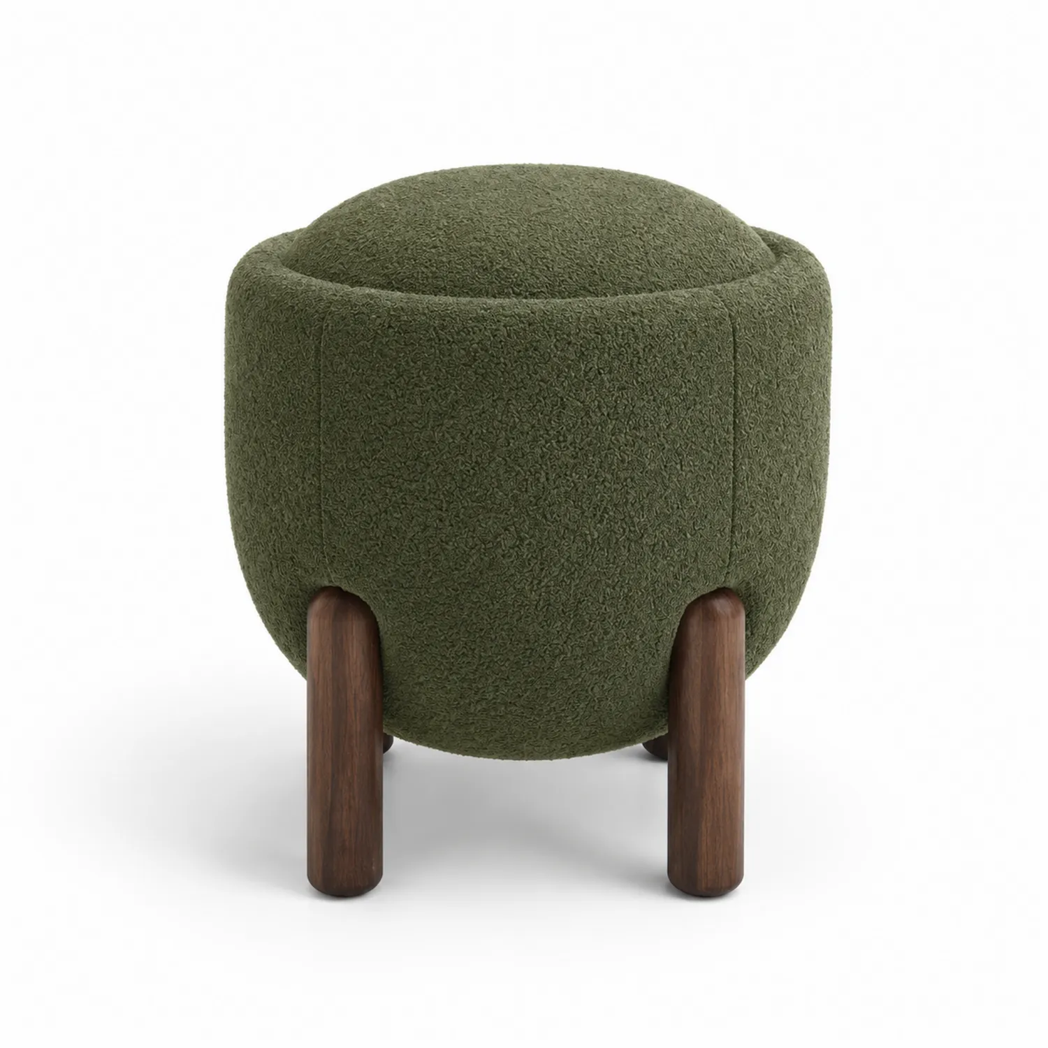 Pouf en tissu vert avec pieds en noyer