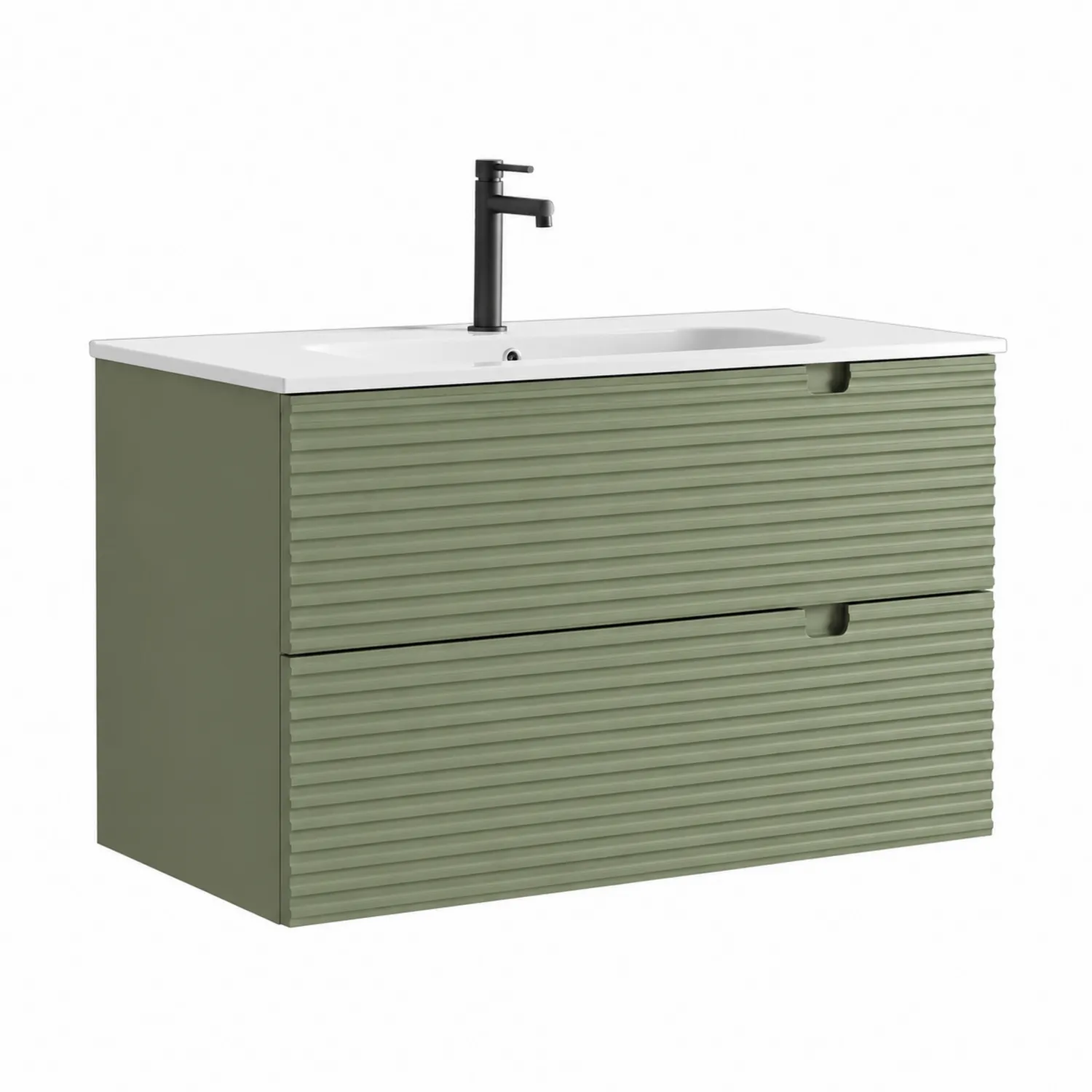 Meuble lavabo suspendu en MDF vert avec dessus en résine minérale 80 cm