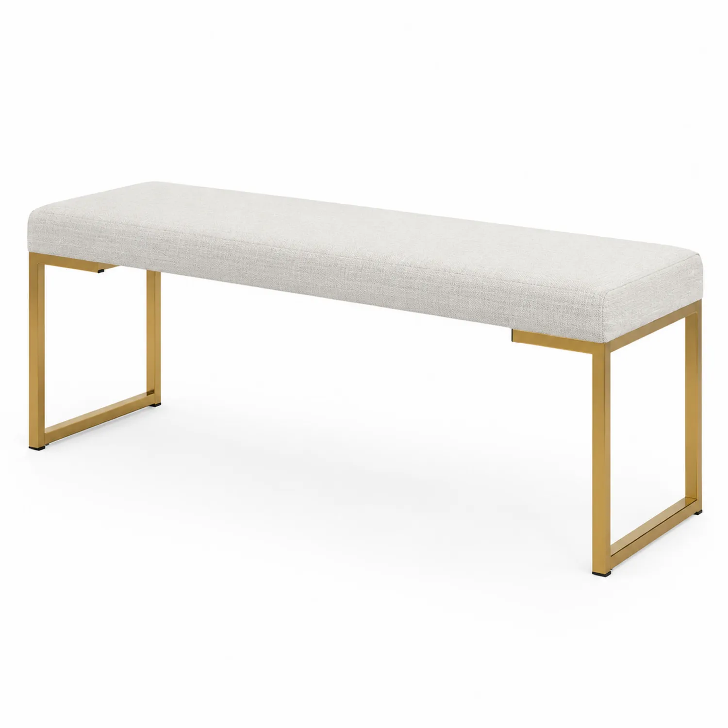Banc en tissu polyester beige et métal doré 120 cm