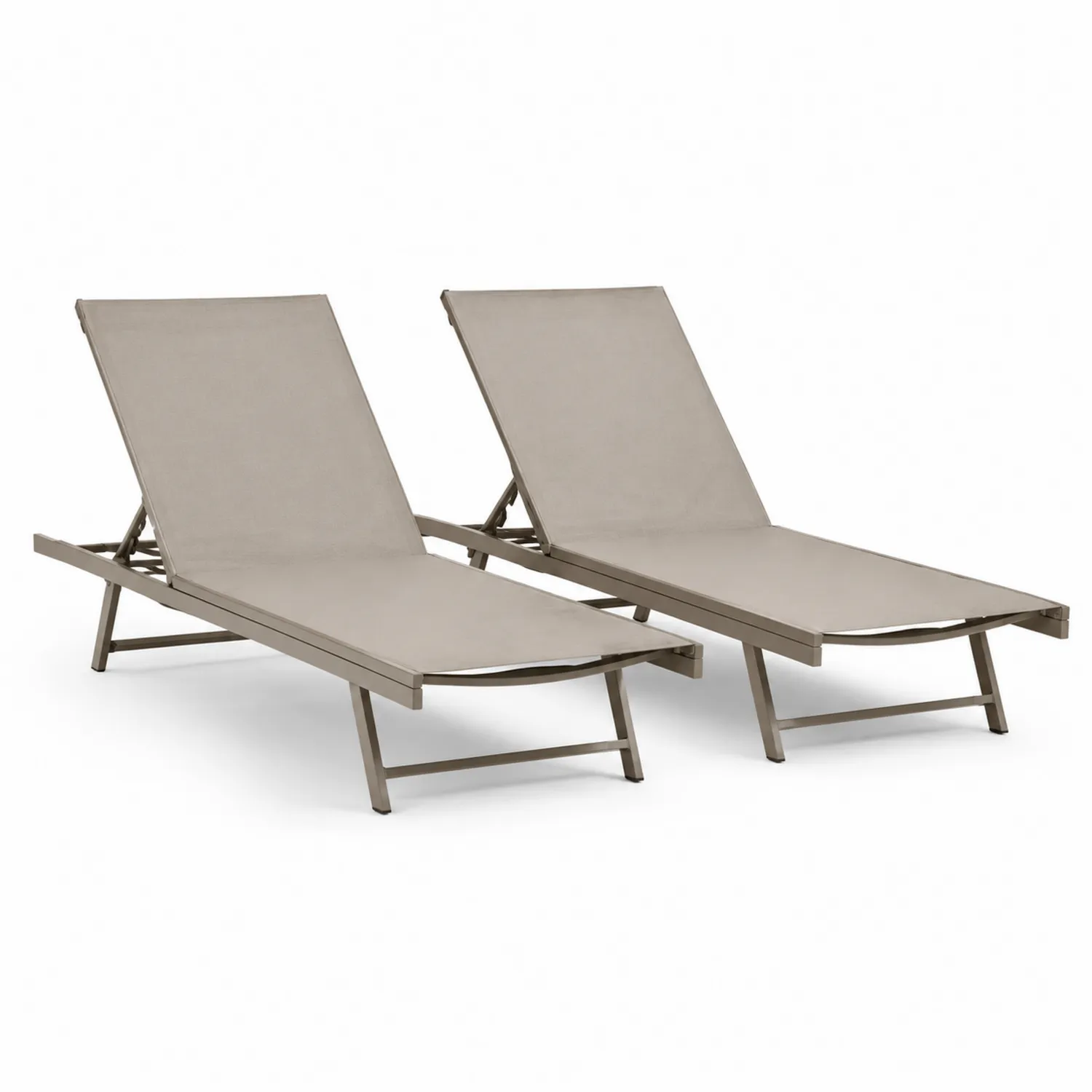 Lot de 2 chaises longues en métal et tissu Beige