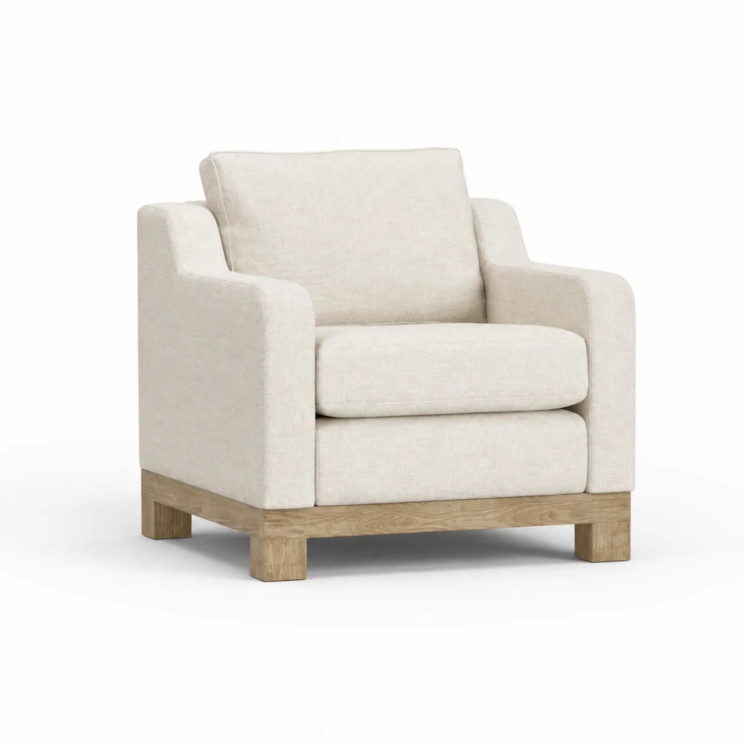 Fauteuil en lin beige avec base en bois