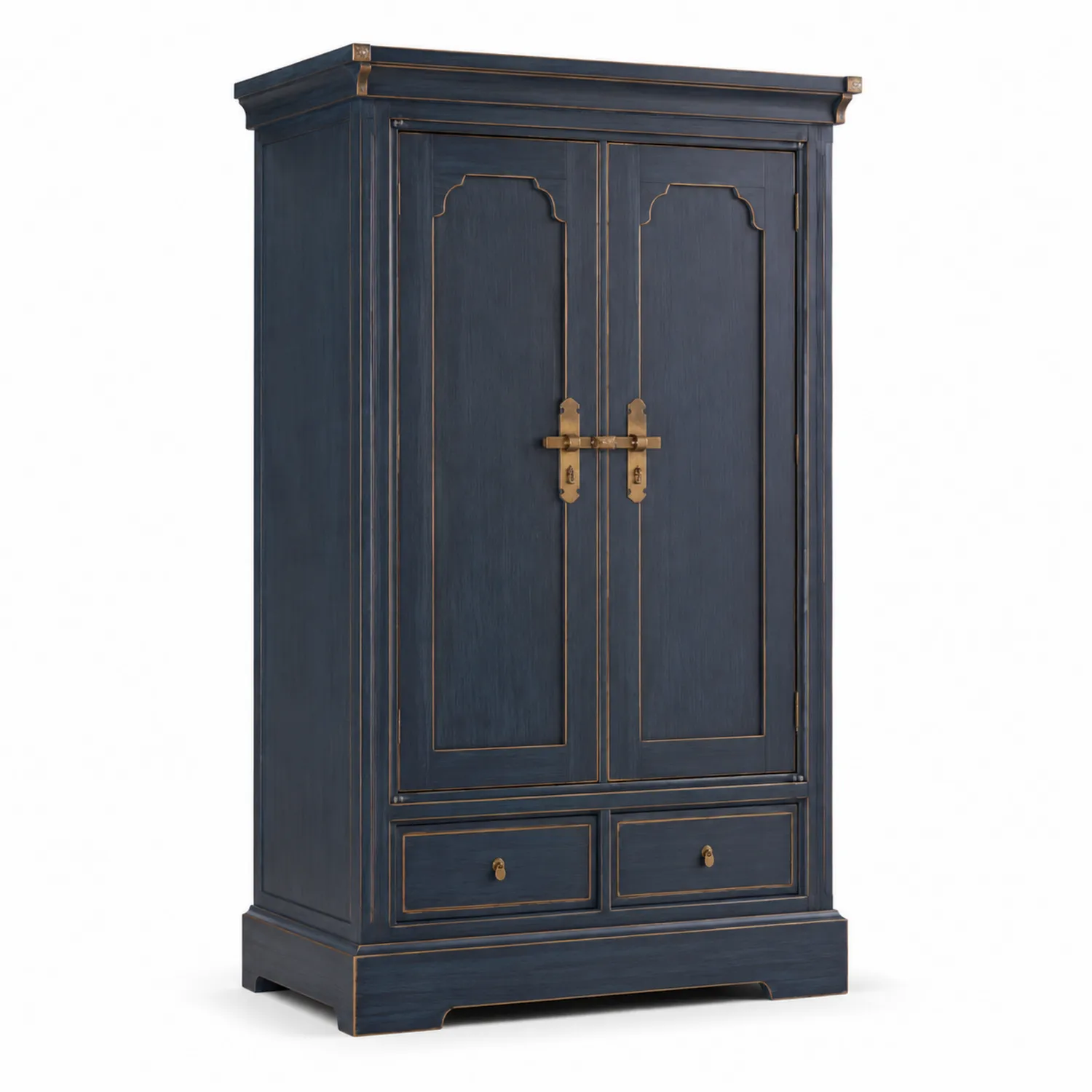 Armoire en bois avec portes et tiroirs en métal, Bleu