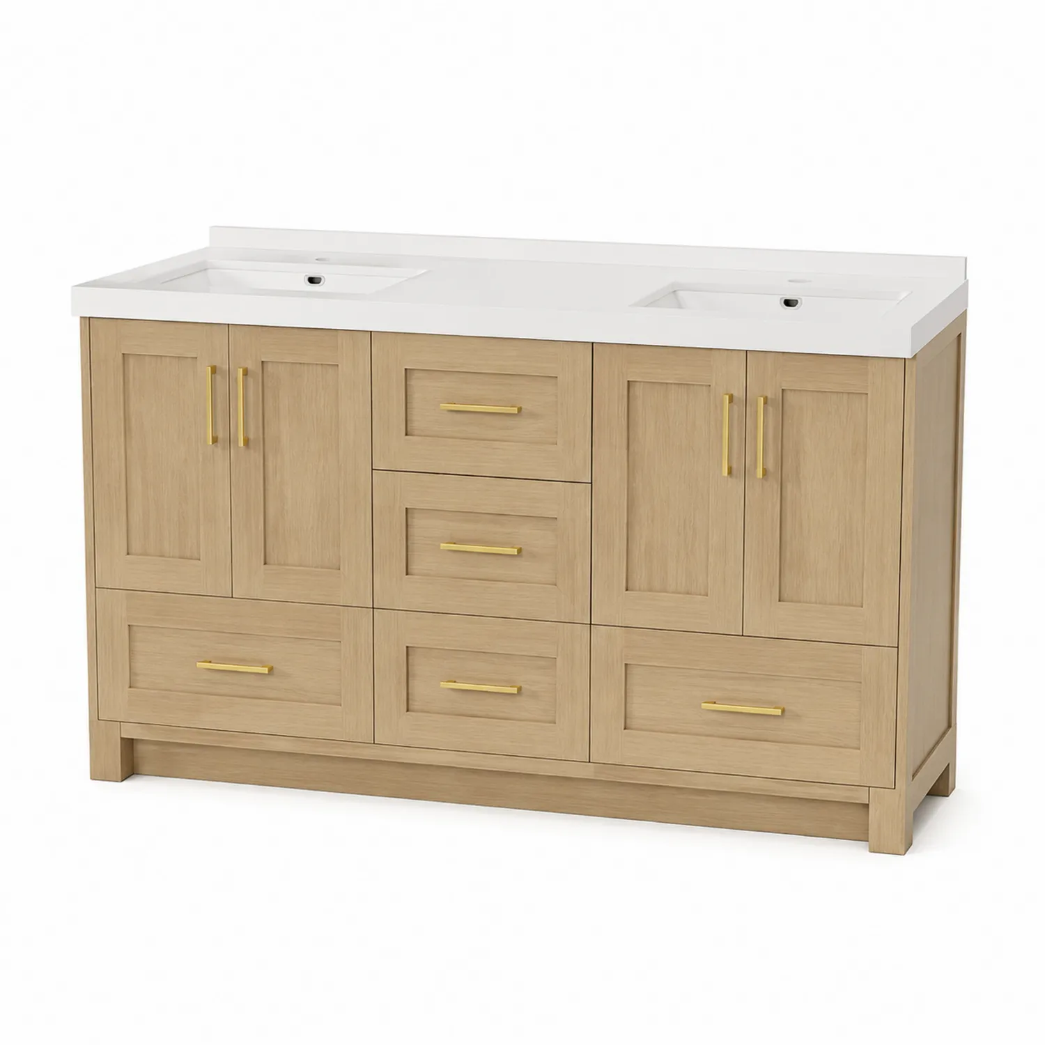 Meuble lavabo double en bois avec plan vasque en céramique 150 cm