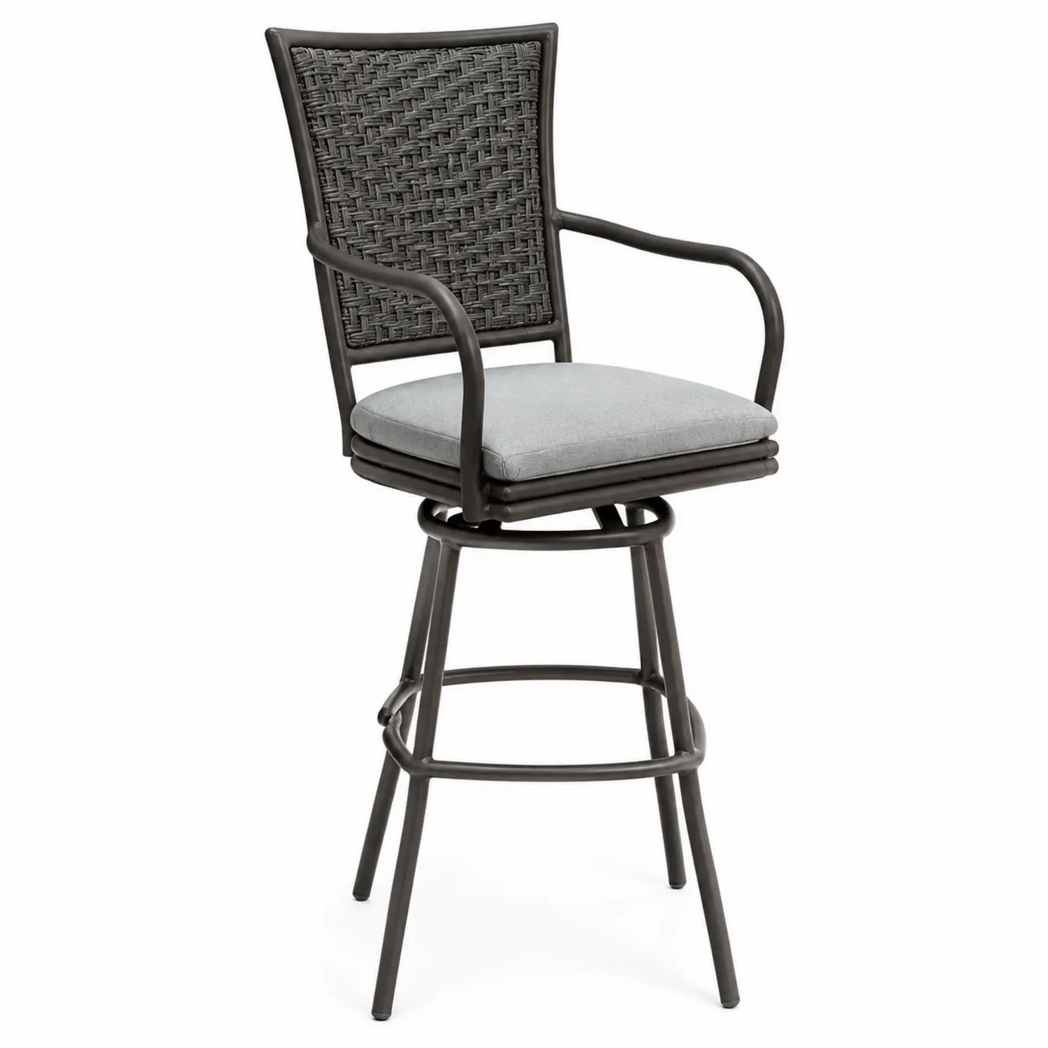 Tabouret de bar en aluminium avec dossier en résine tressée