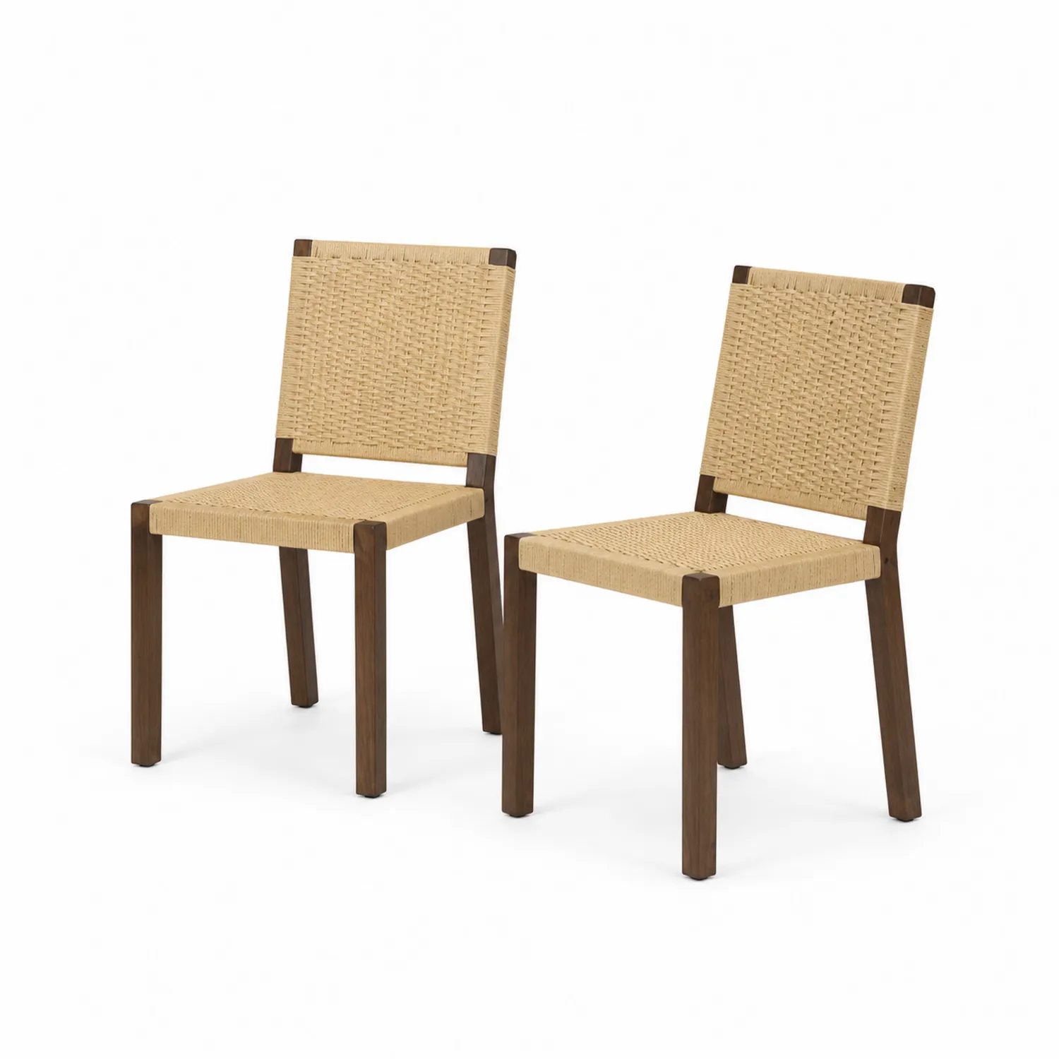 Chaises en bois et rotin tissé beige (lot de 2)