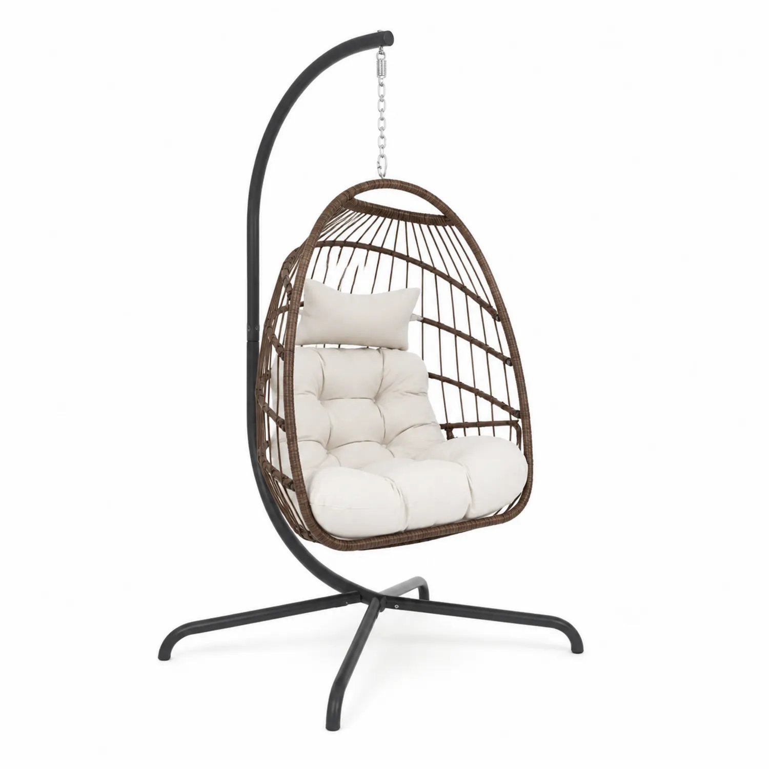 Chaise suspendue en métal brun avec coussin crème