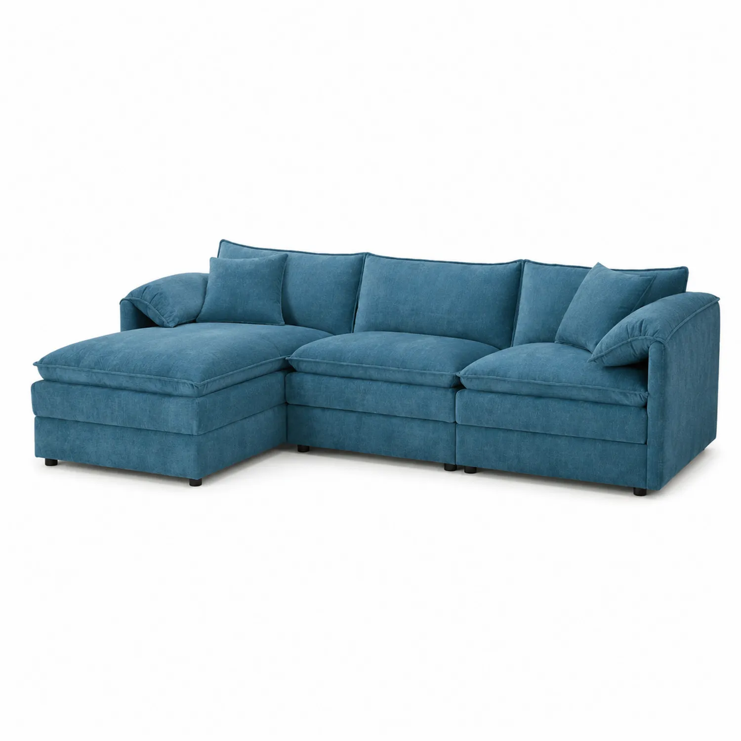 Canapé d'angle bleu en tissu avec méridienne gauche