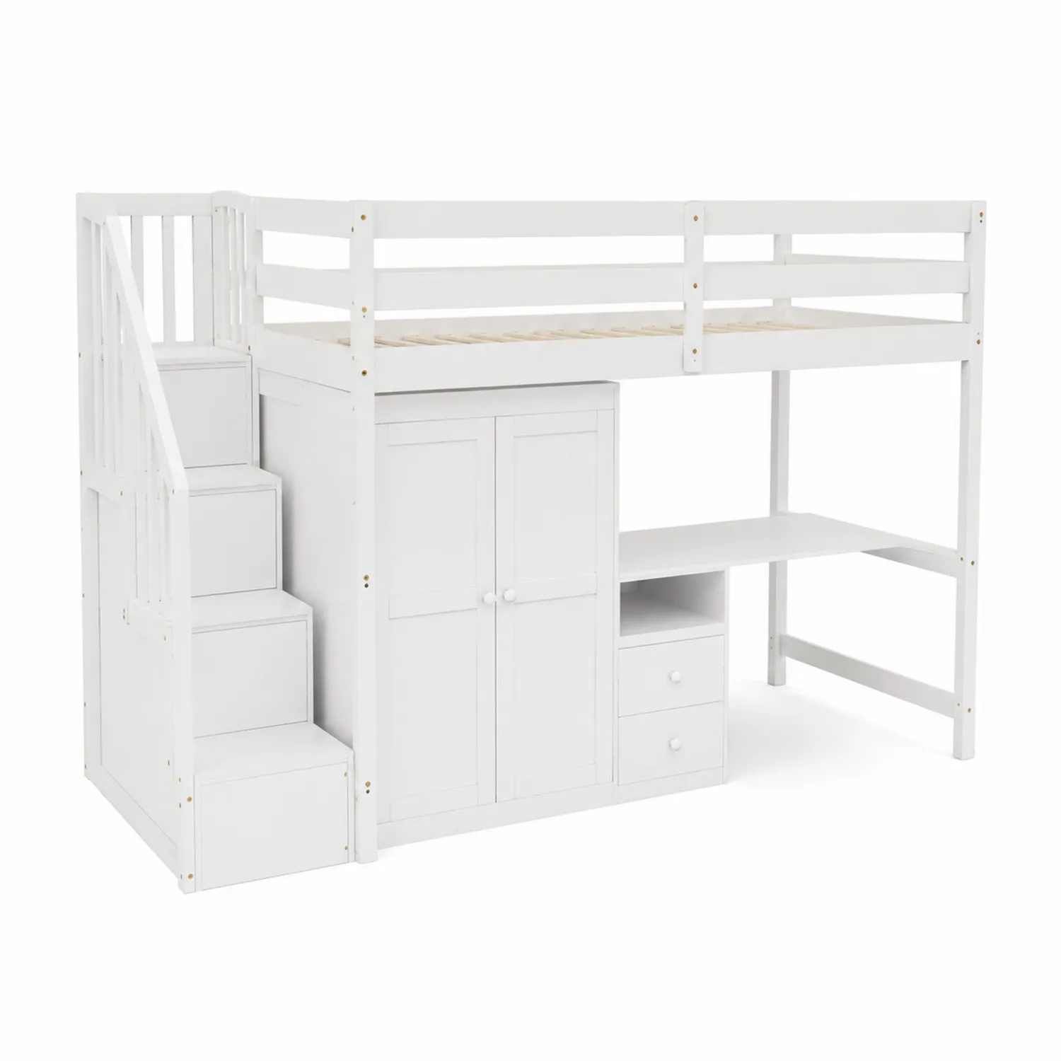 Échelle en bois avec rangement intégré et escalier blanc