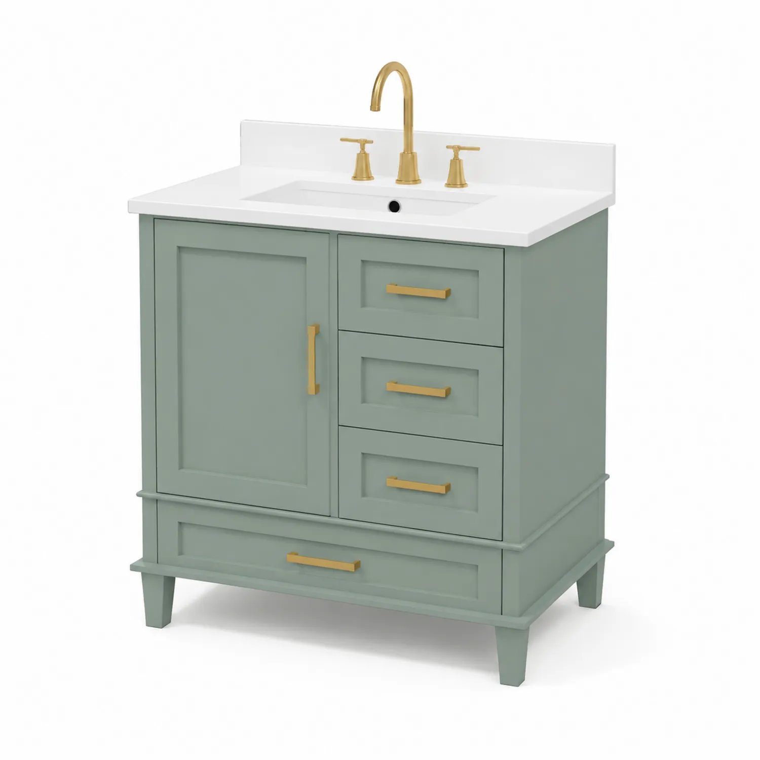 Meuble de salle de bain en bois avec vasque en résine, Vert et Doré, 80x60x45 cm