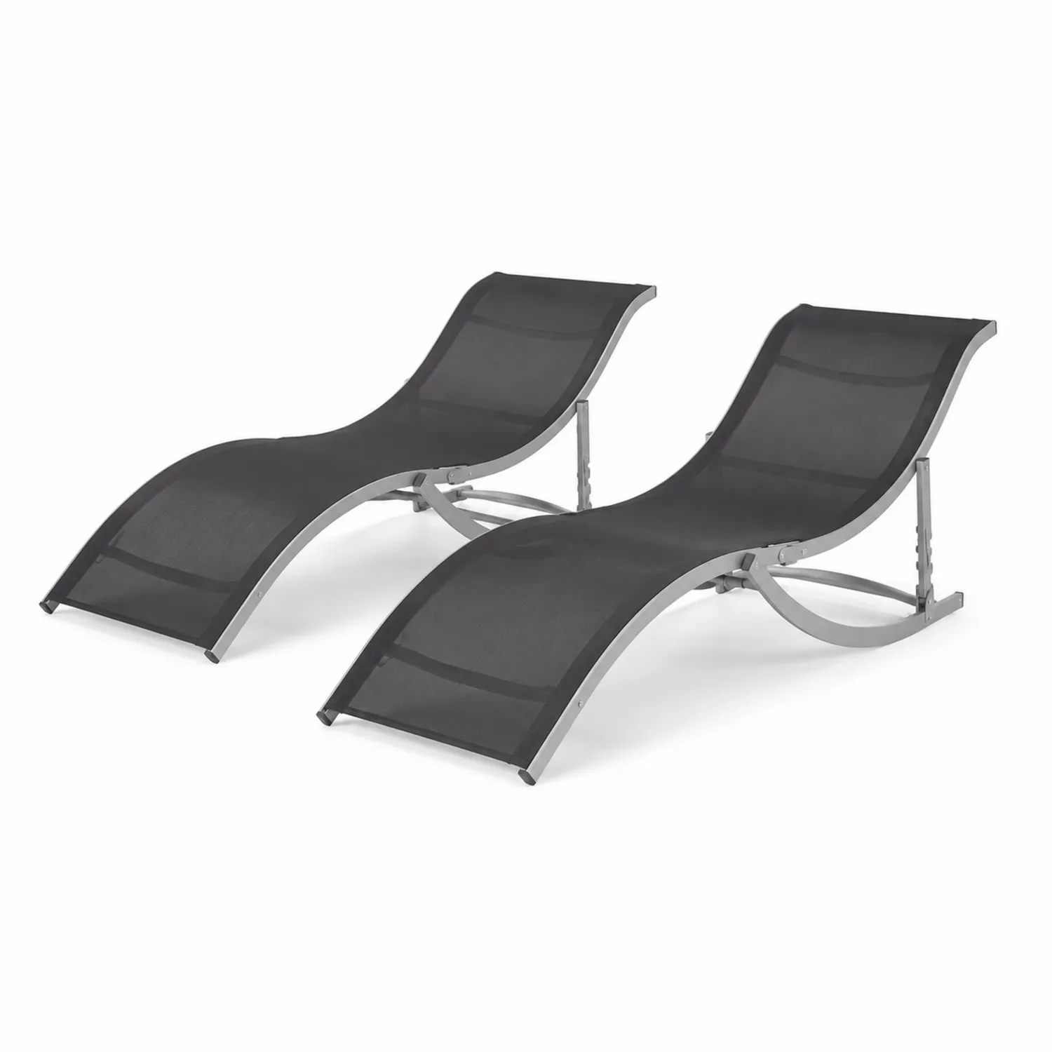 Lot de 2 chaises longues en aluminium et textilène Noir
