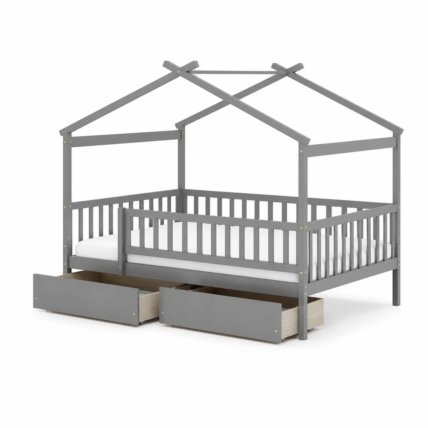Lit cabane en bois avec tiroirs 200x90 cm Gris