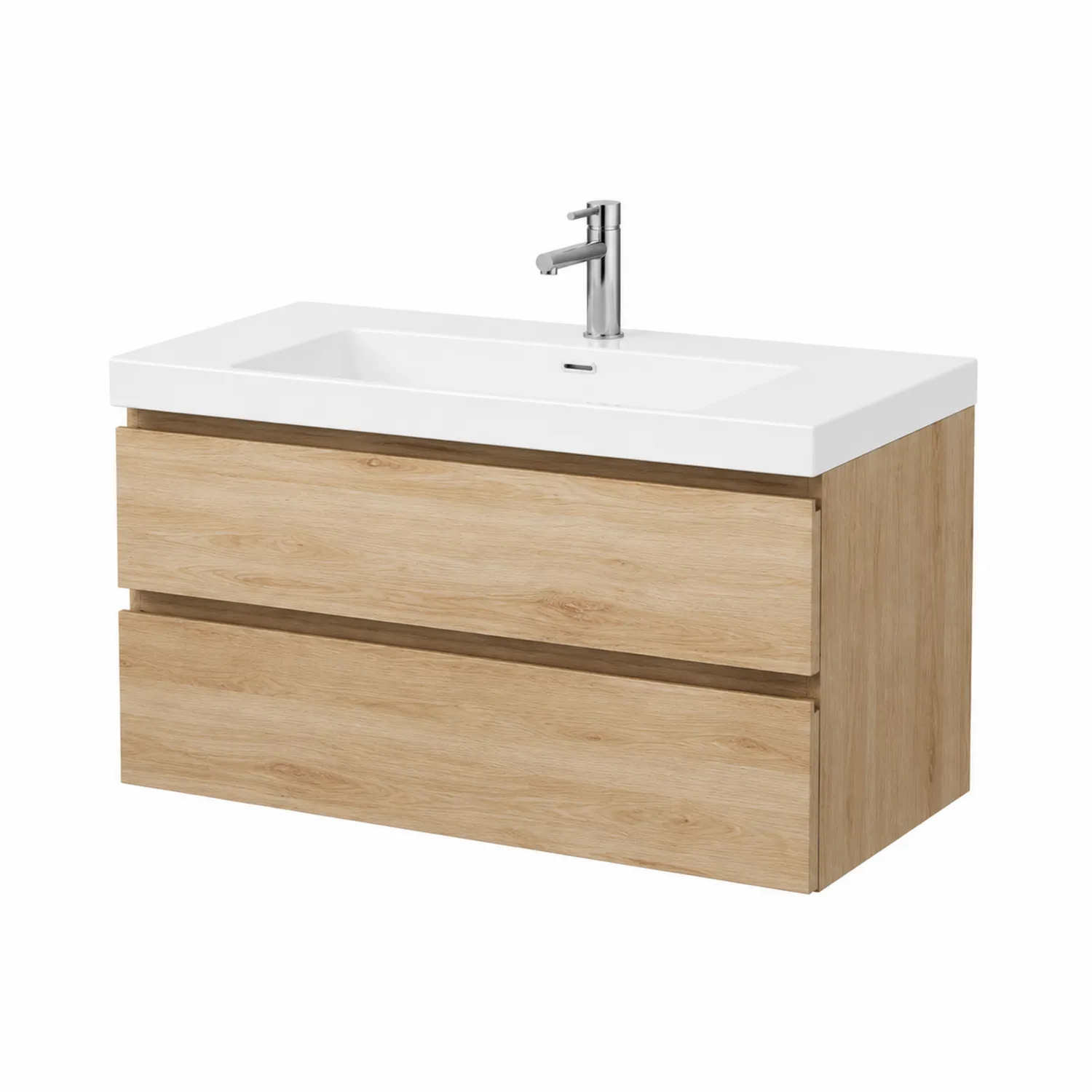 Meuble lavabo en bois avec tiroirs et vasque en céramique