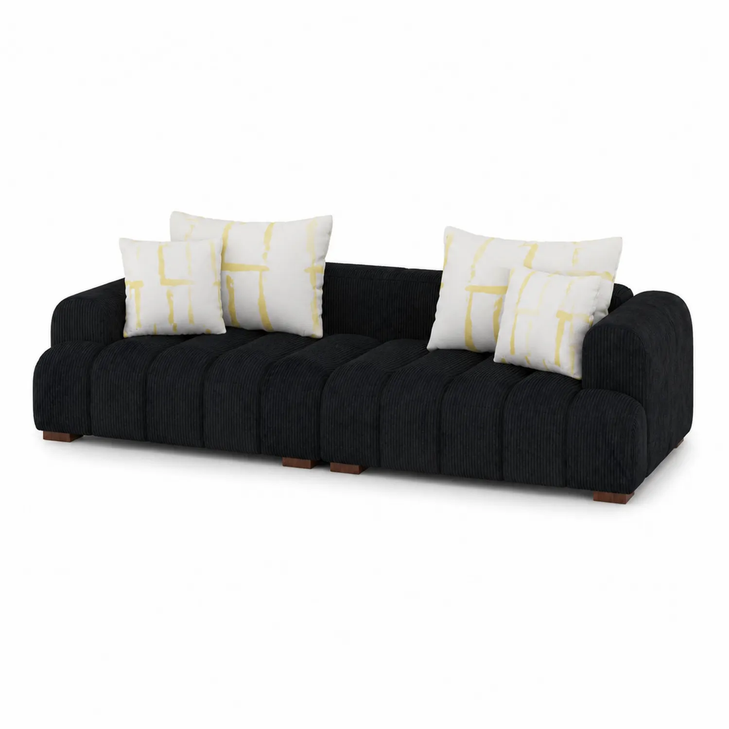 Canapé en tissu côtelé noir avec coussins