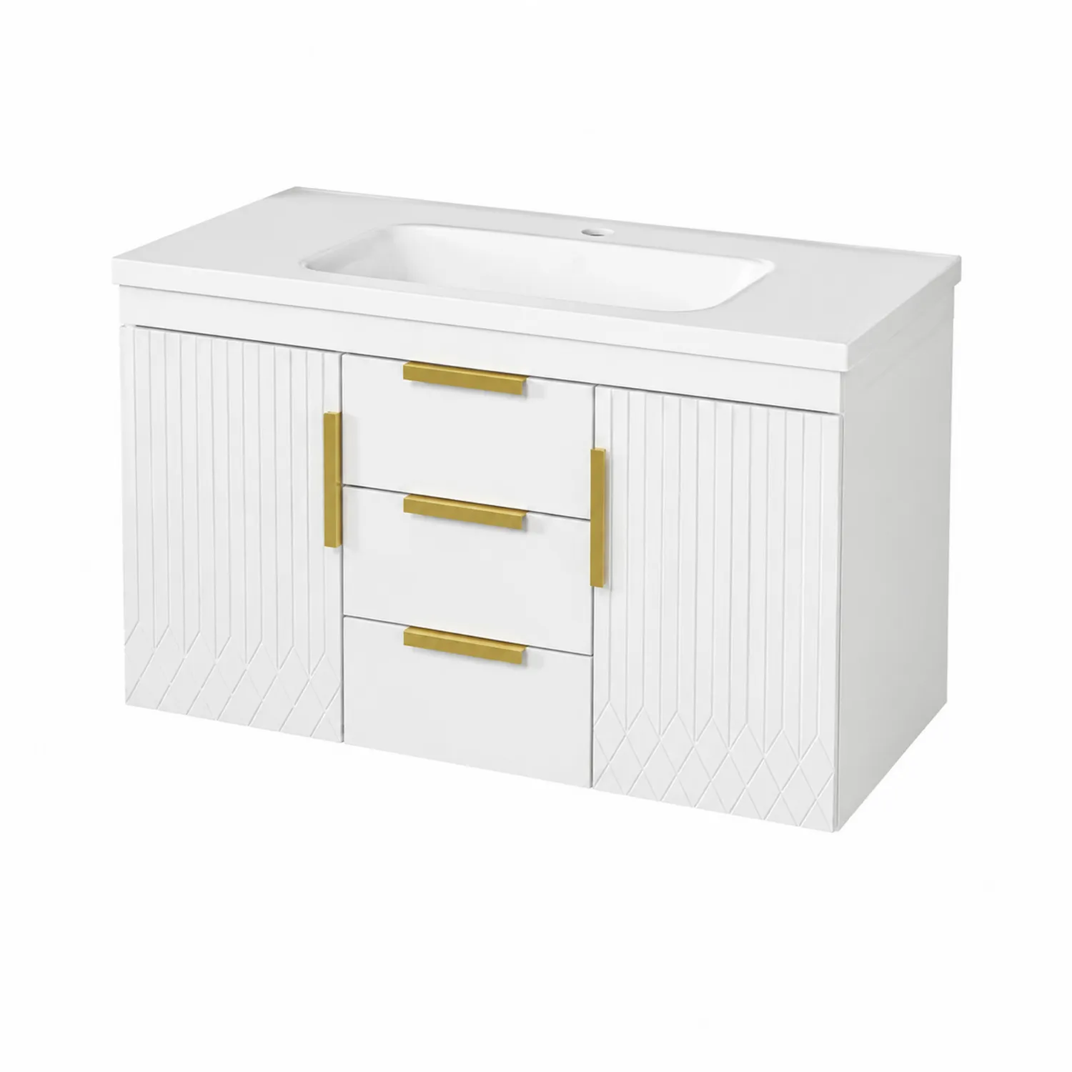 Meuble vasque blanc en MDF avec poignées dorées 80x45x60 cm