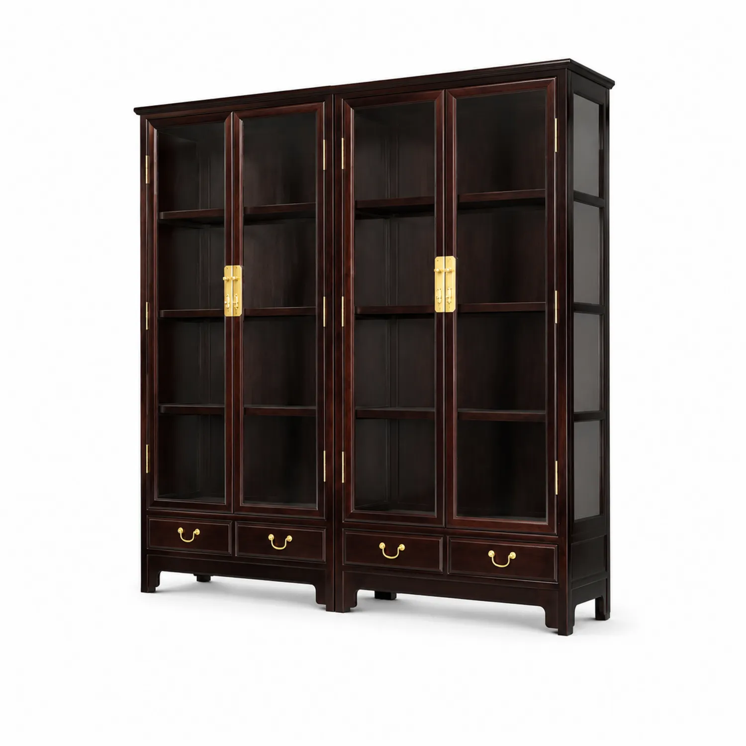 Bibliothèque en bois avec portes en verre trempé et tiroirs 220x160x40 cm