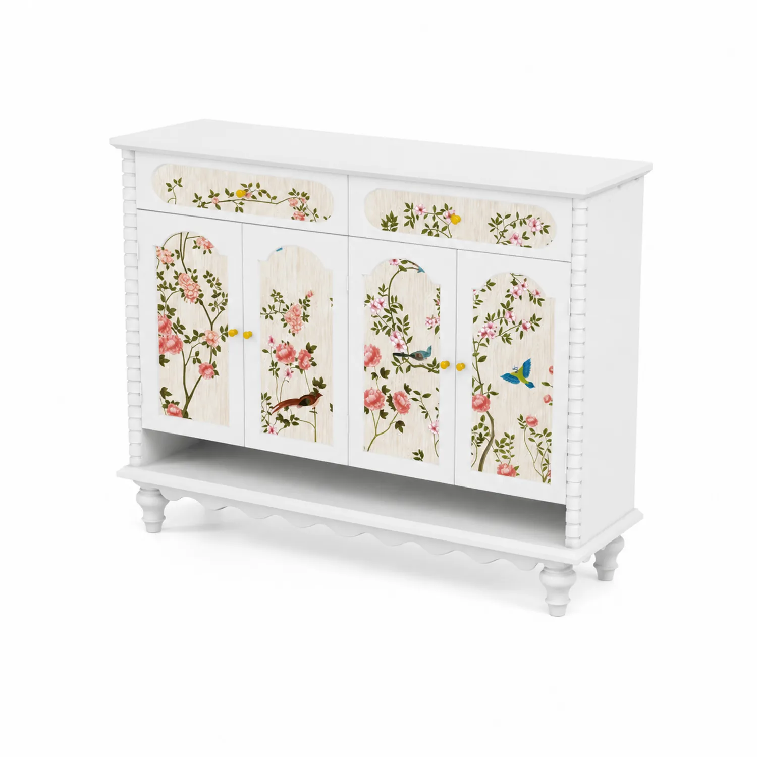 Buffet en bois avec motifs floraux 100x40x80 cm