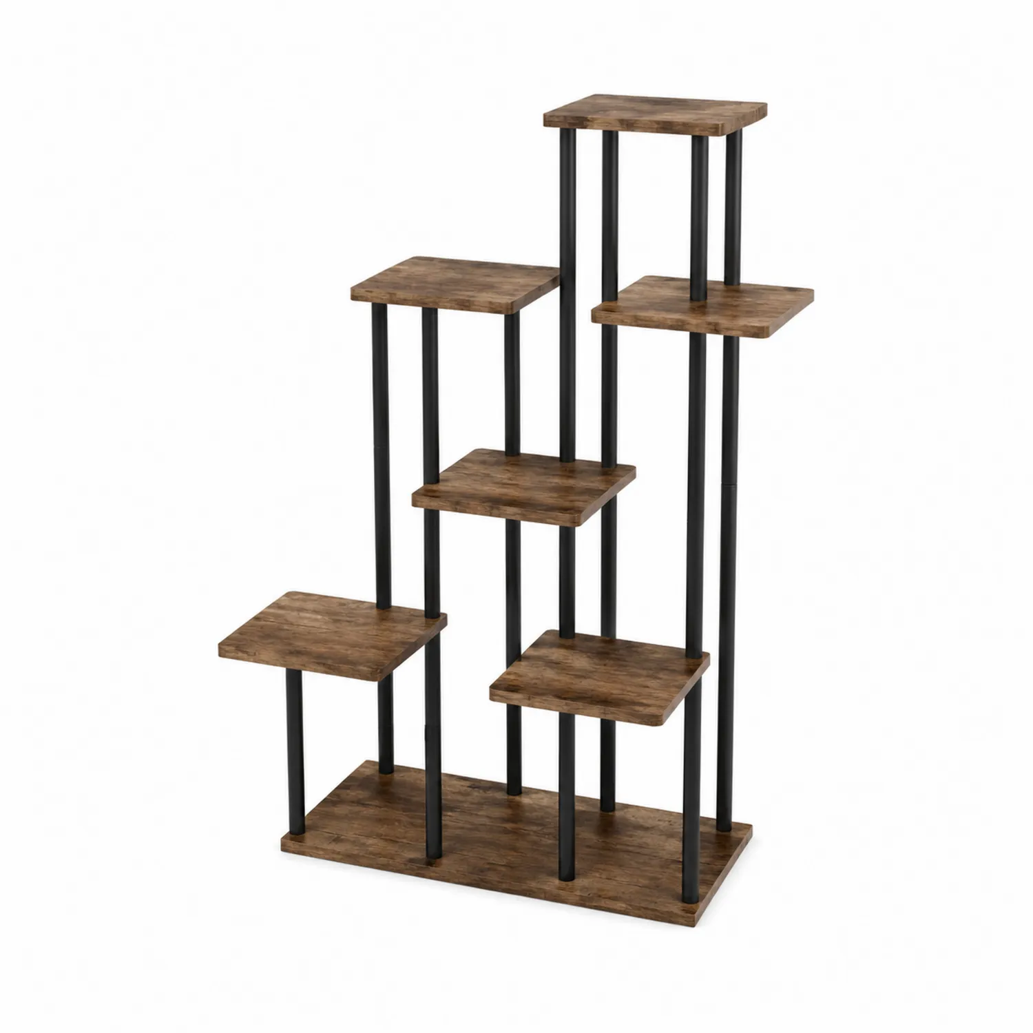 Étagère à fleurs en bois et métal brun/noir