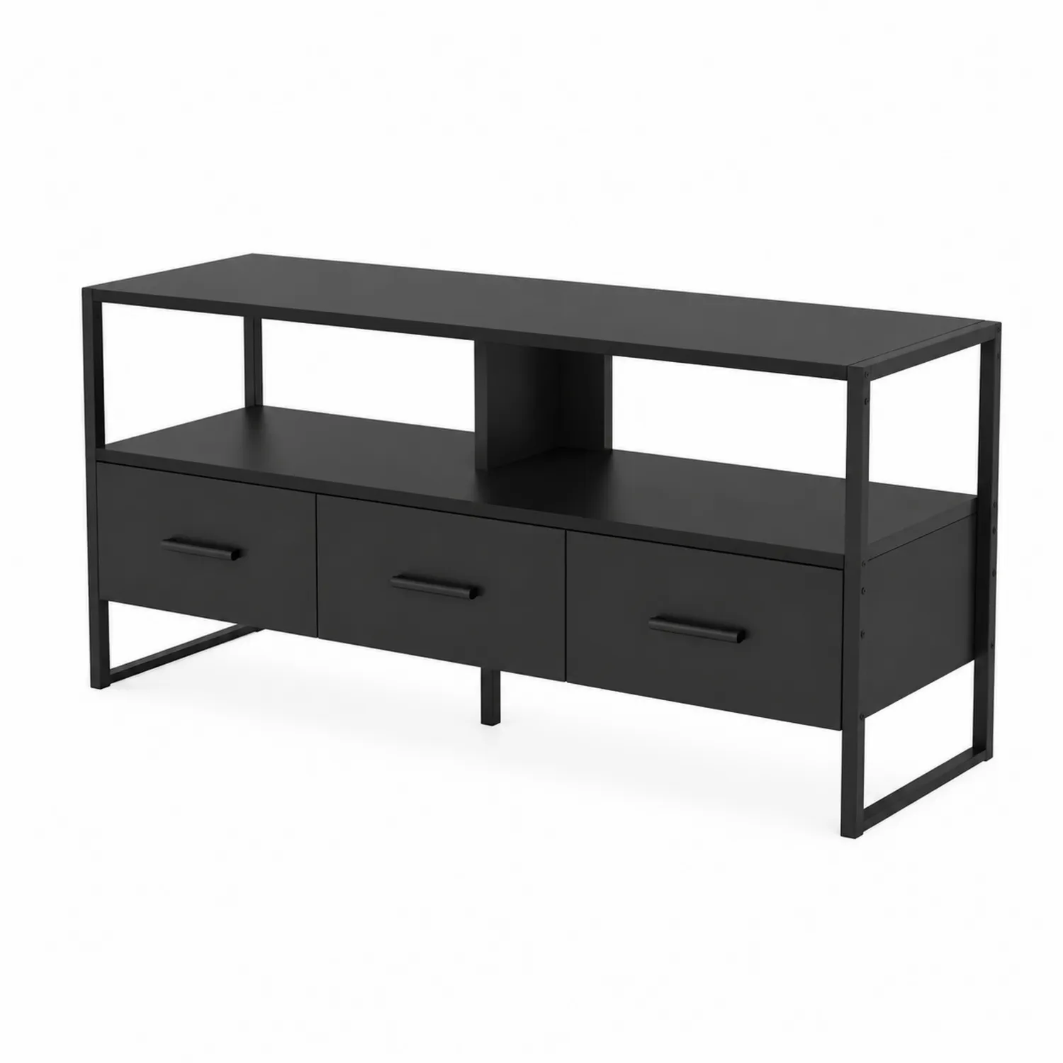 Meuble TV en métal noir avec tiroirs 150x40x50 cm