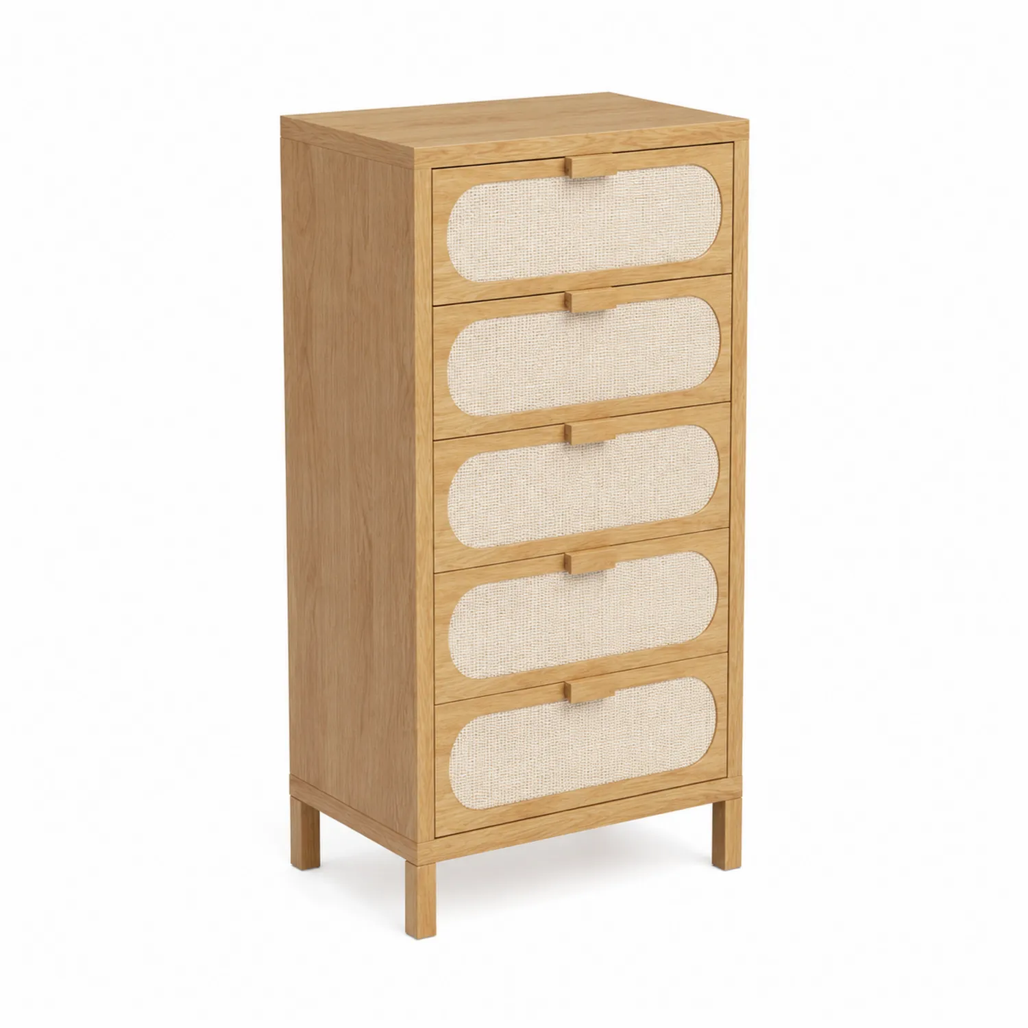 Commode en bois avec tiroirs en lin beige