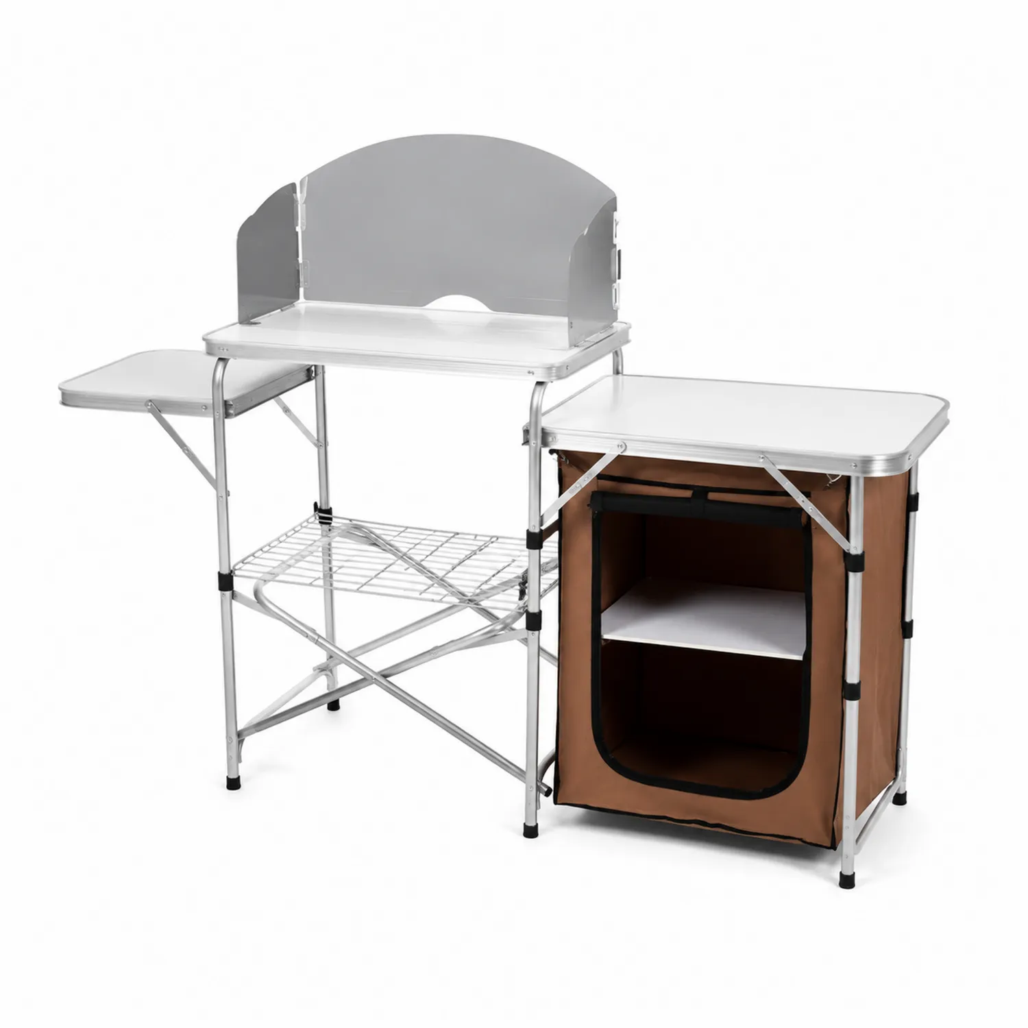 Table de camping en aluminium avec étagère pliante et rangement polyester