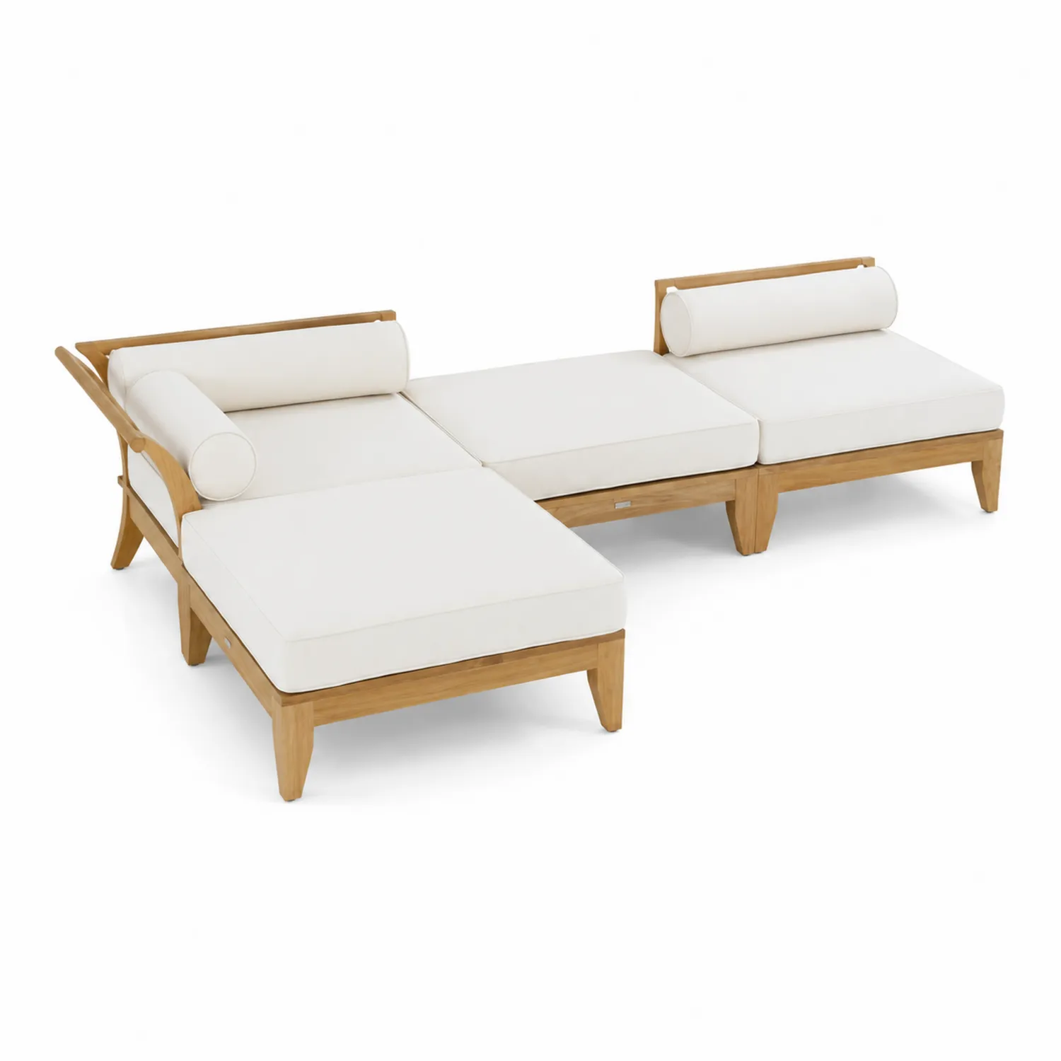Canapé modulable de jardin en bois avec coussins blancs