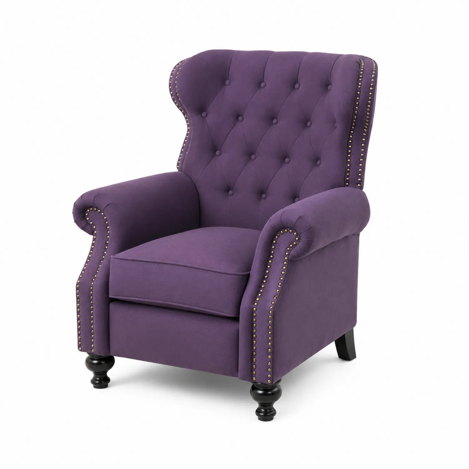 Fauteuil en Tissu Violet avec Pieds en Bois