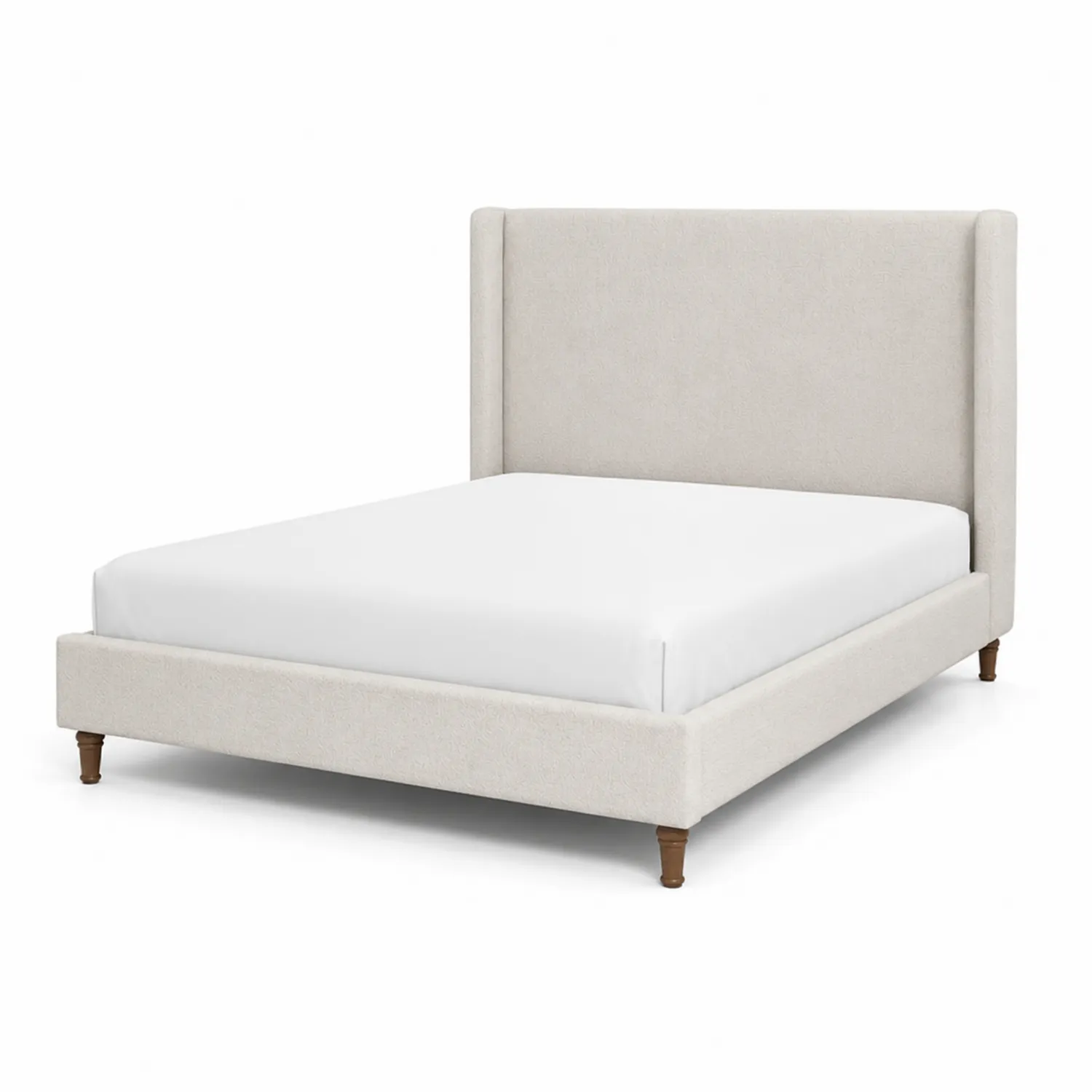 Lit double en bois et tissu polyester beige 200x160 cm