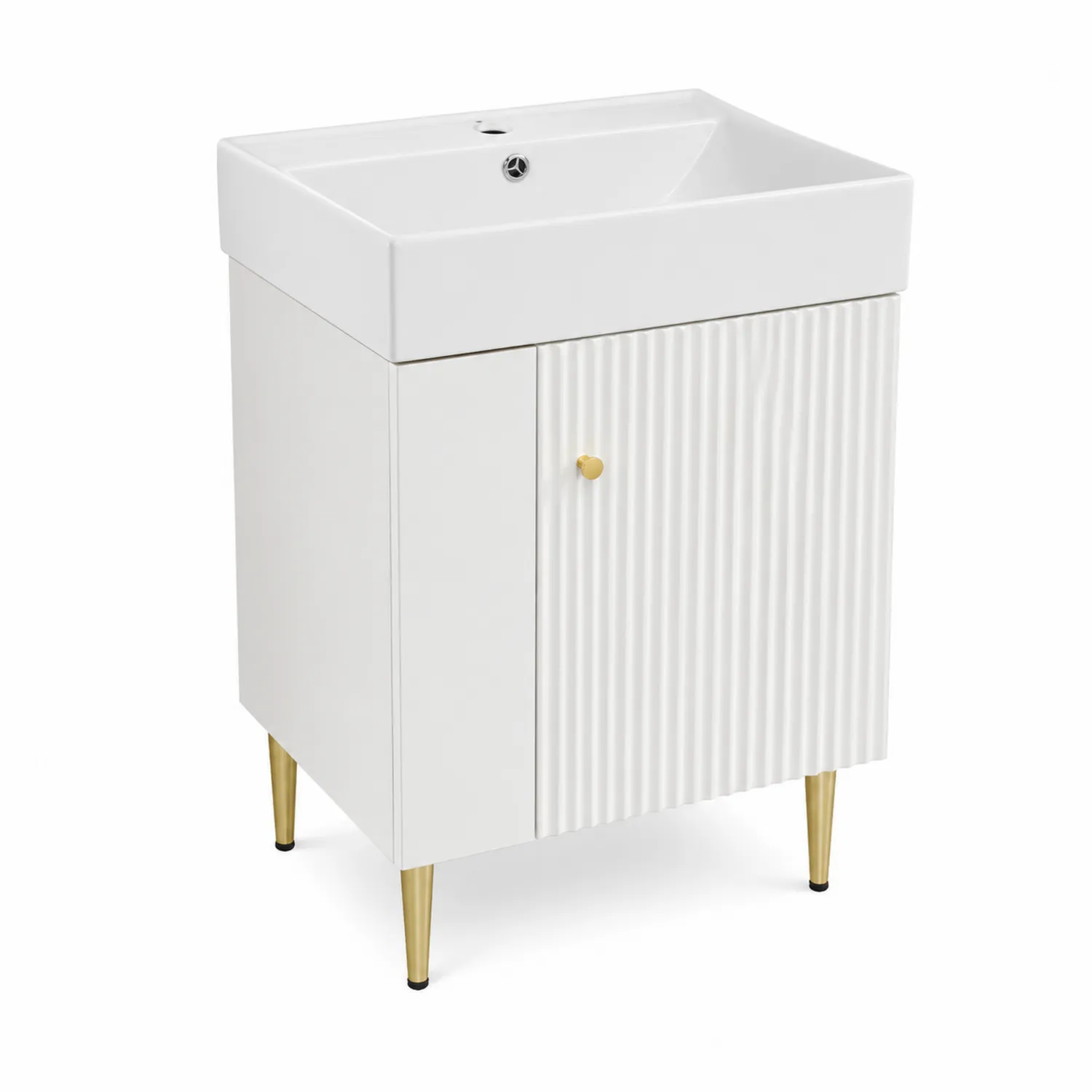 Meuble lavabo blanc en céramique avec pieds en métal doré 60x45x85 cm