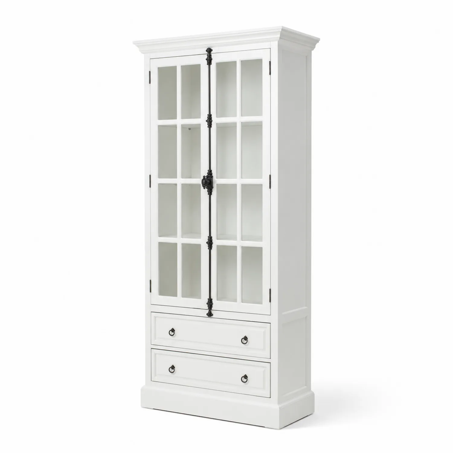 Armoire en bois avec portes vitrées et tiroirs en Blanc