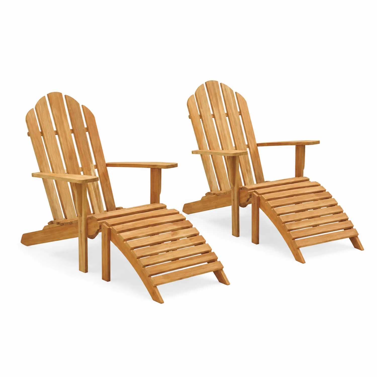Lot de 2 Chaises Adirondack en Bois d'Acacia avec Repose-pieds