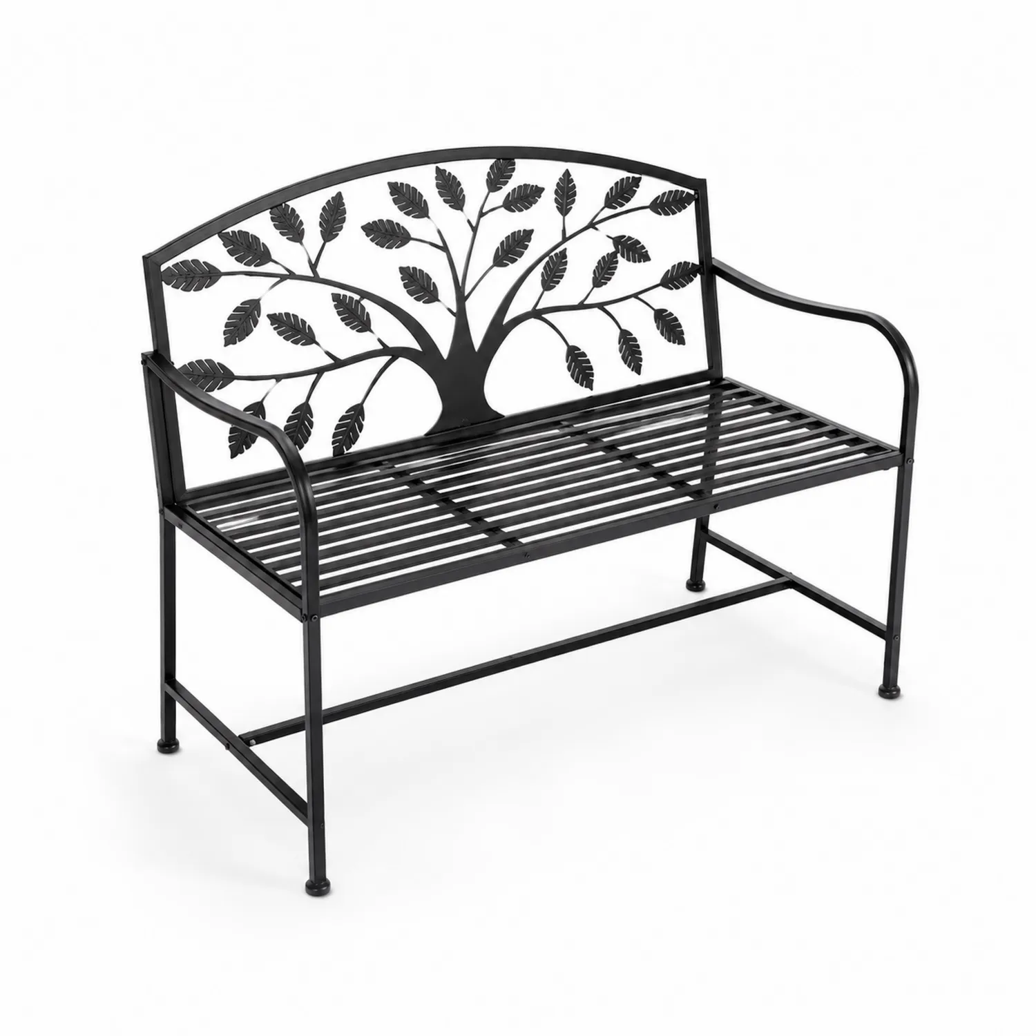 Banc en métal noir avec motif d'arbre