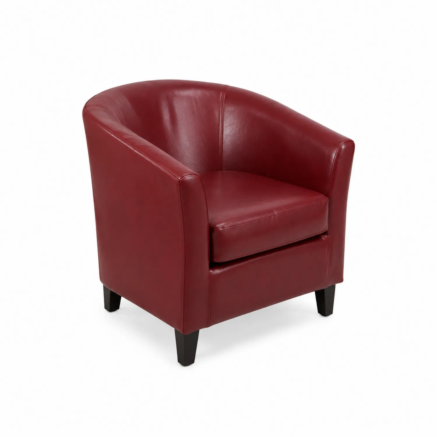 Fauteuil en cuir synthétique rouge avec structure en bois