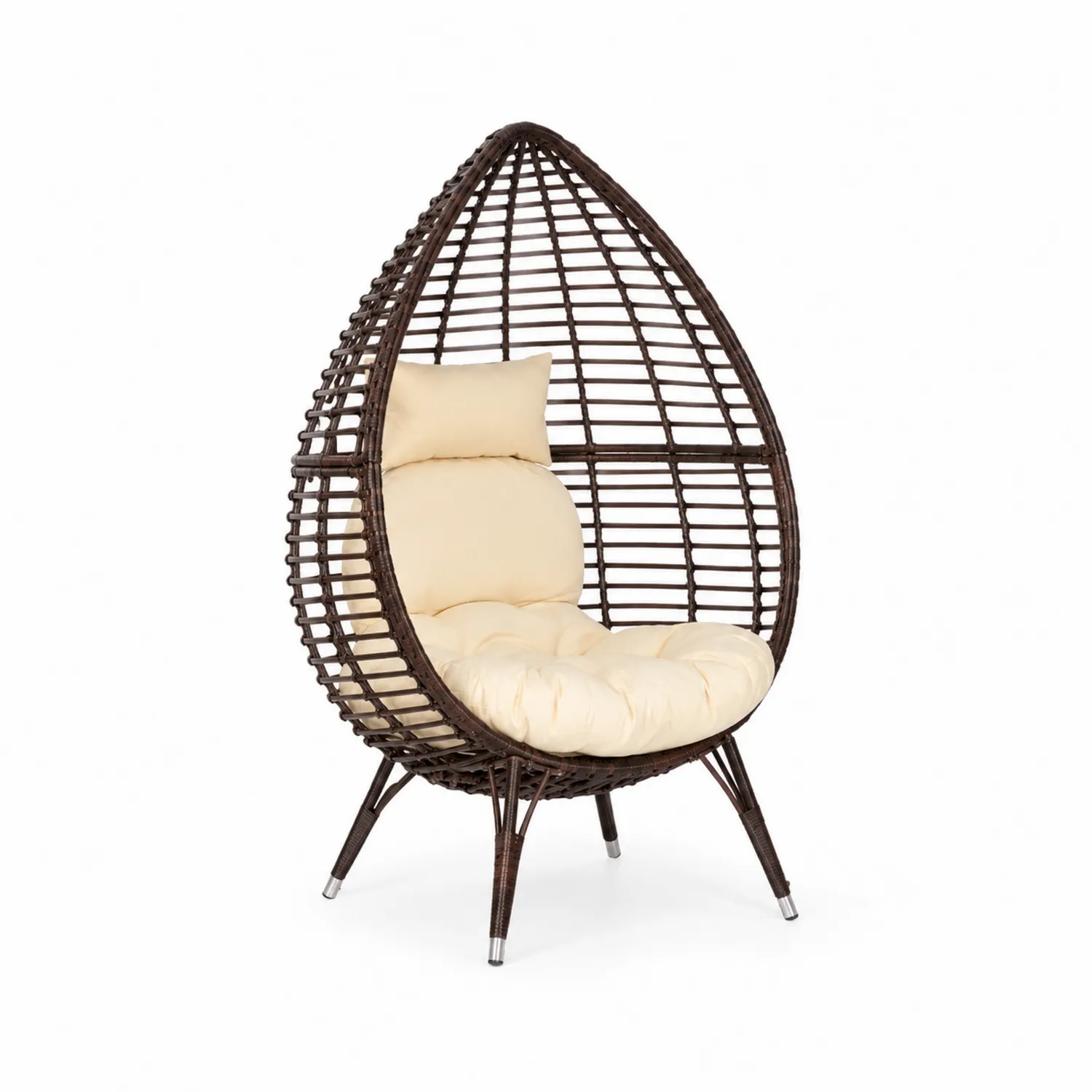 Fauteuil Œuf en Rotin Synthétique Brun avec Coussins Beiges