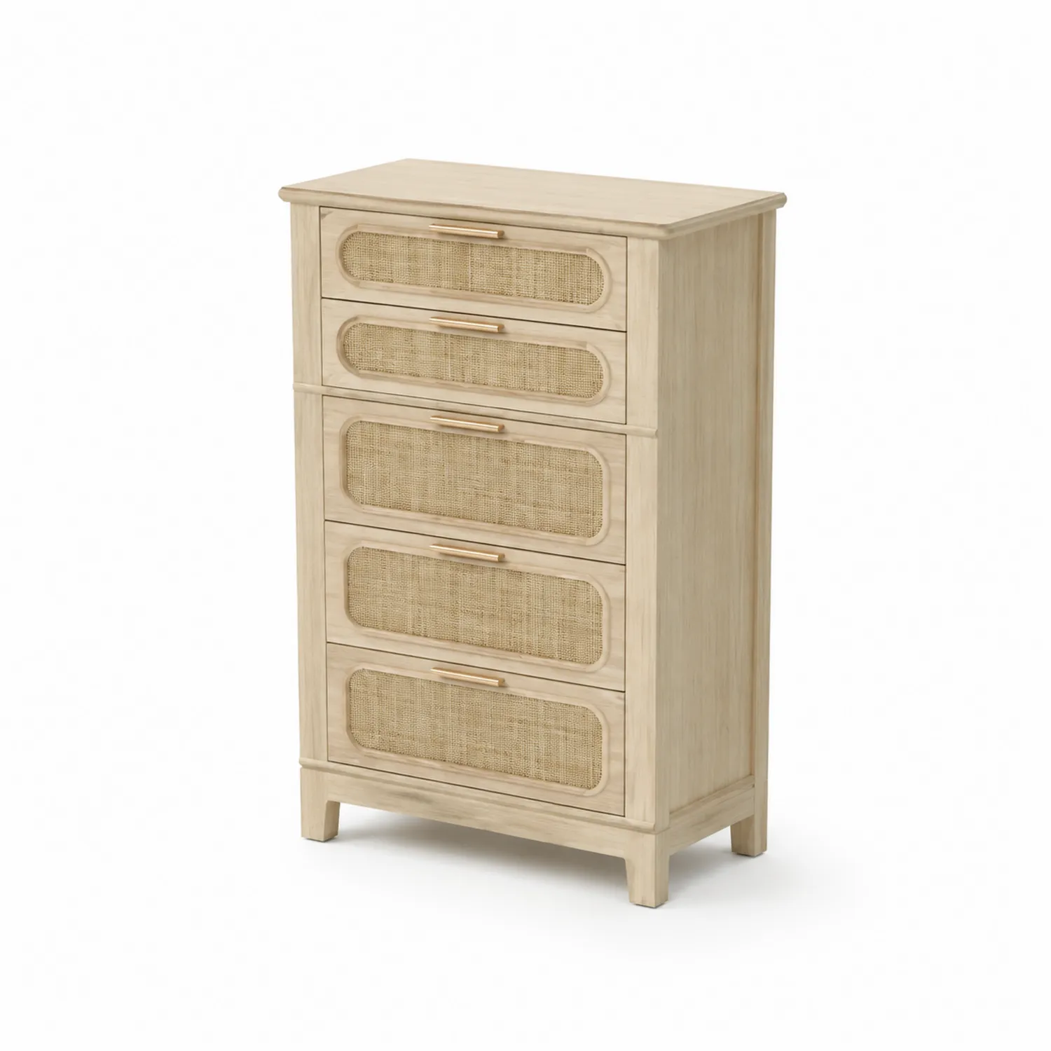 Commode en bois avec tiroirs en rotin