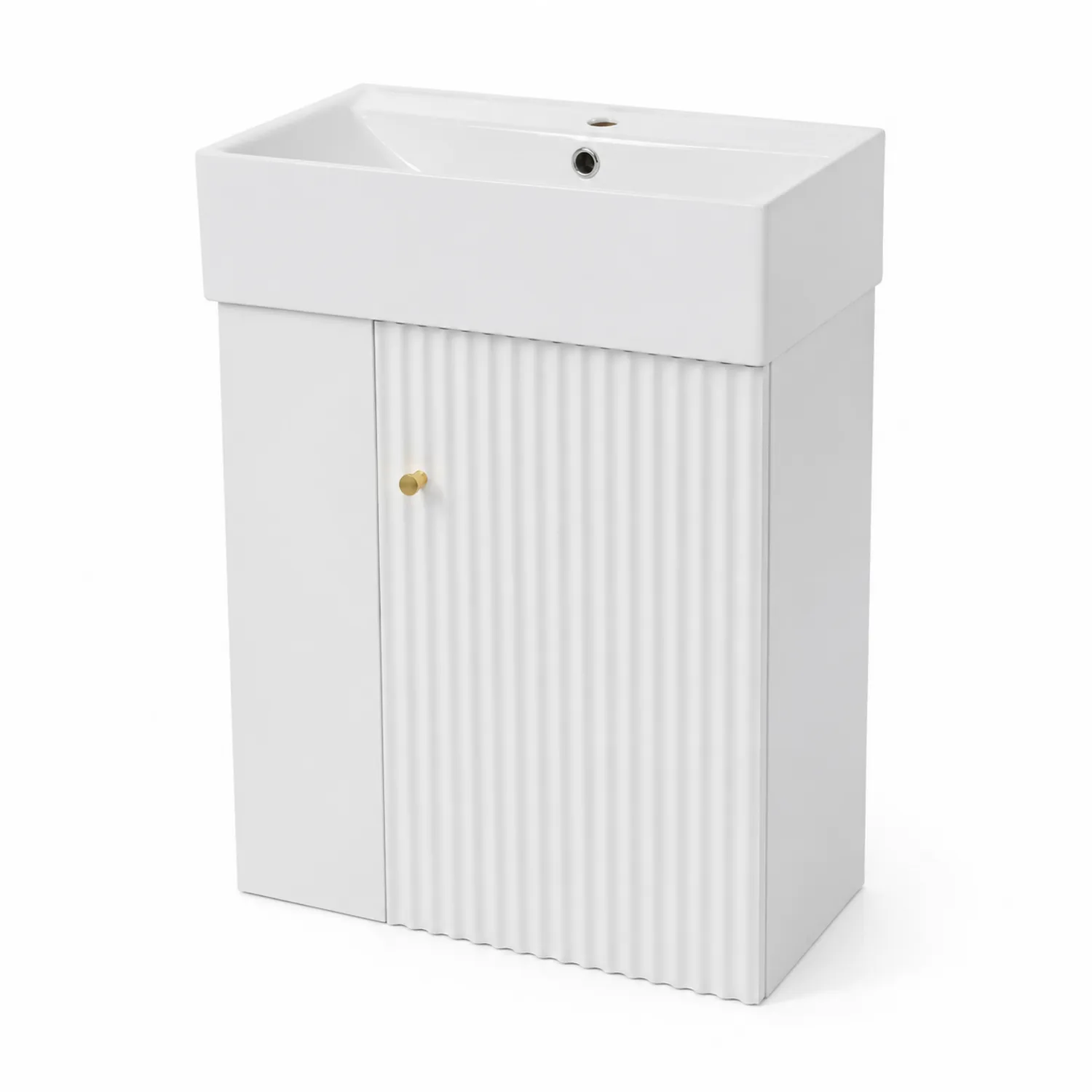 Meuble sous lavabo en céramique blanc avec porte rainurée en MDF