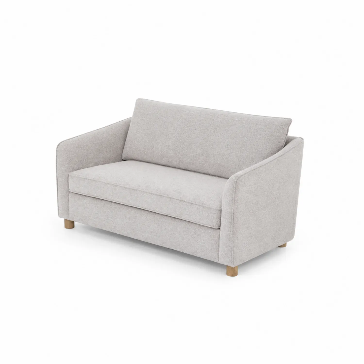 Canapé deux places en tissu polyester gris clair avec pieds en bois