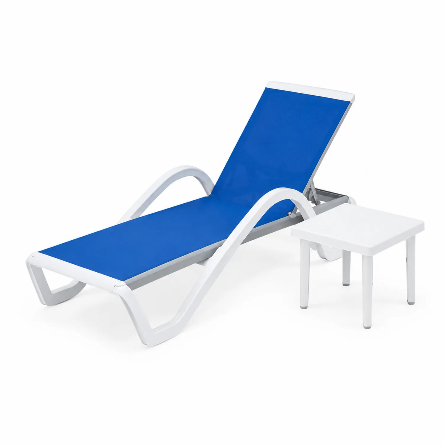 Chaise Longue en Aluminium Bleu avec Table d'Appoint Blanche