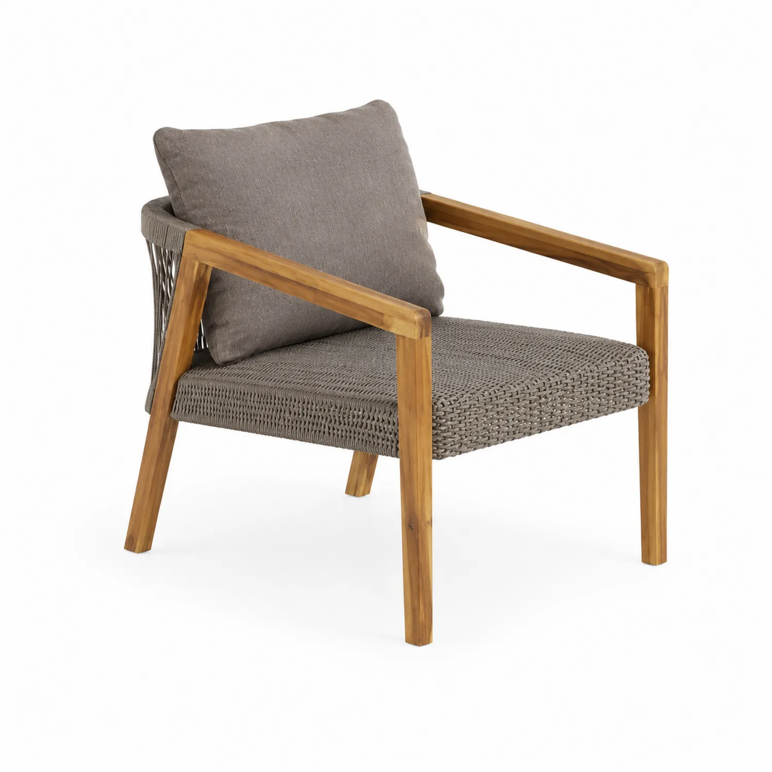 Fauteuil en bois et résine avec coussin en polyester Gris