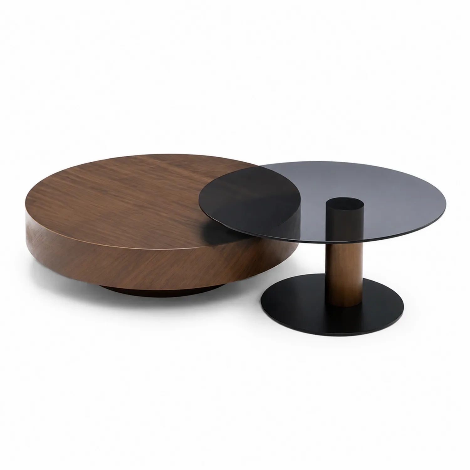 Tables basses en bois et verre marron/noir
