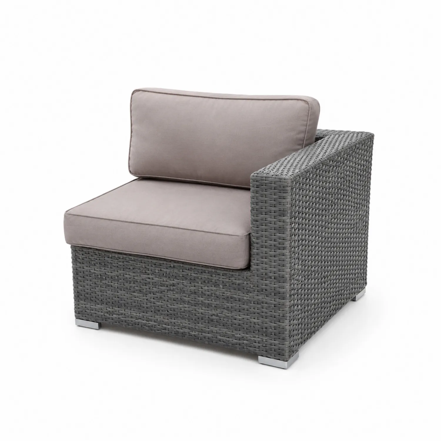 Fauteuil d'Angle en Résine Tressée Gris avec Coussins en Polyester