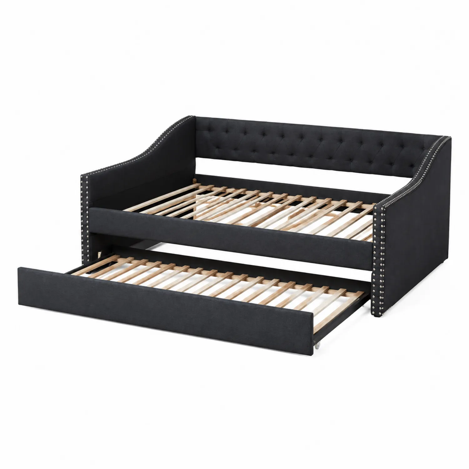 Lit de jour en Bois et Tissu avec Tiroir Noir