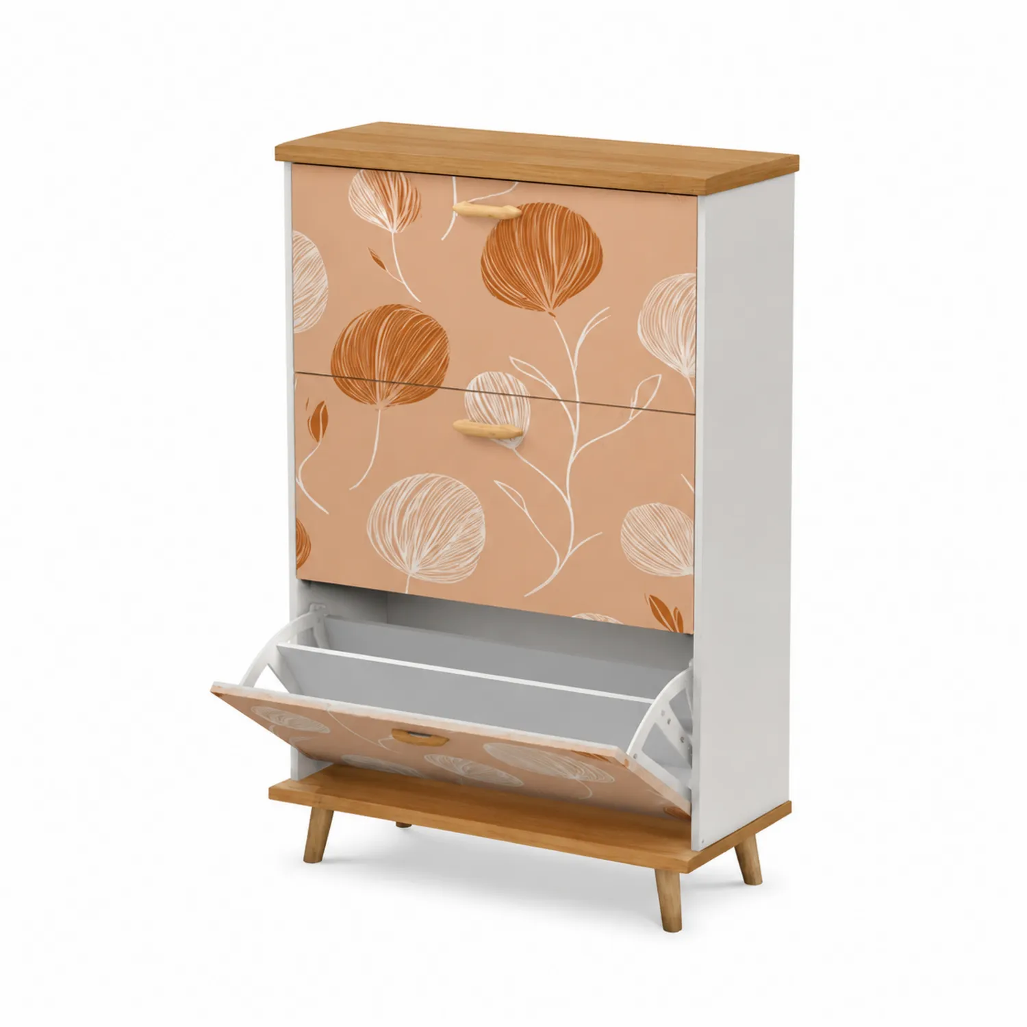 Armoire à chaussures en bois avec motifs floraux, 3 niveaux