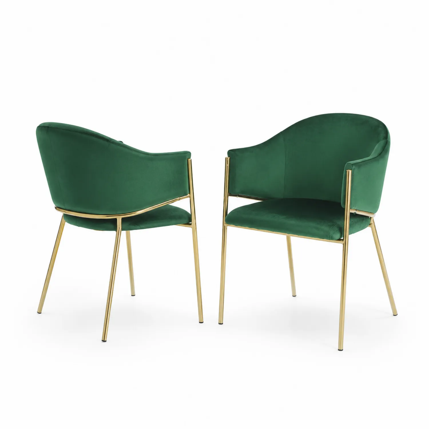 Ensemble de 2 chaises en velours avec cadre en métal doré