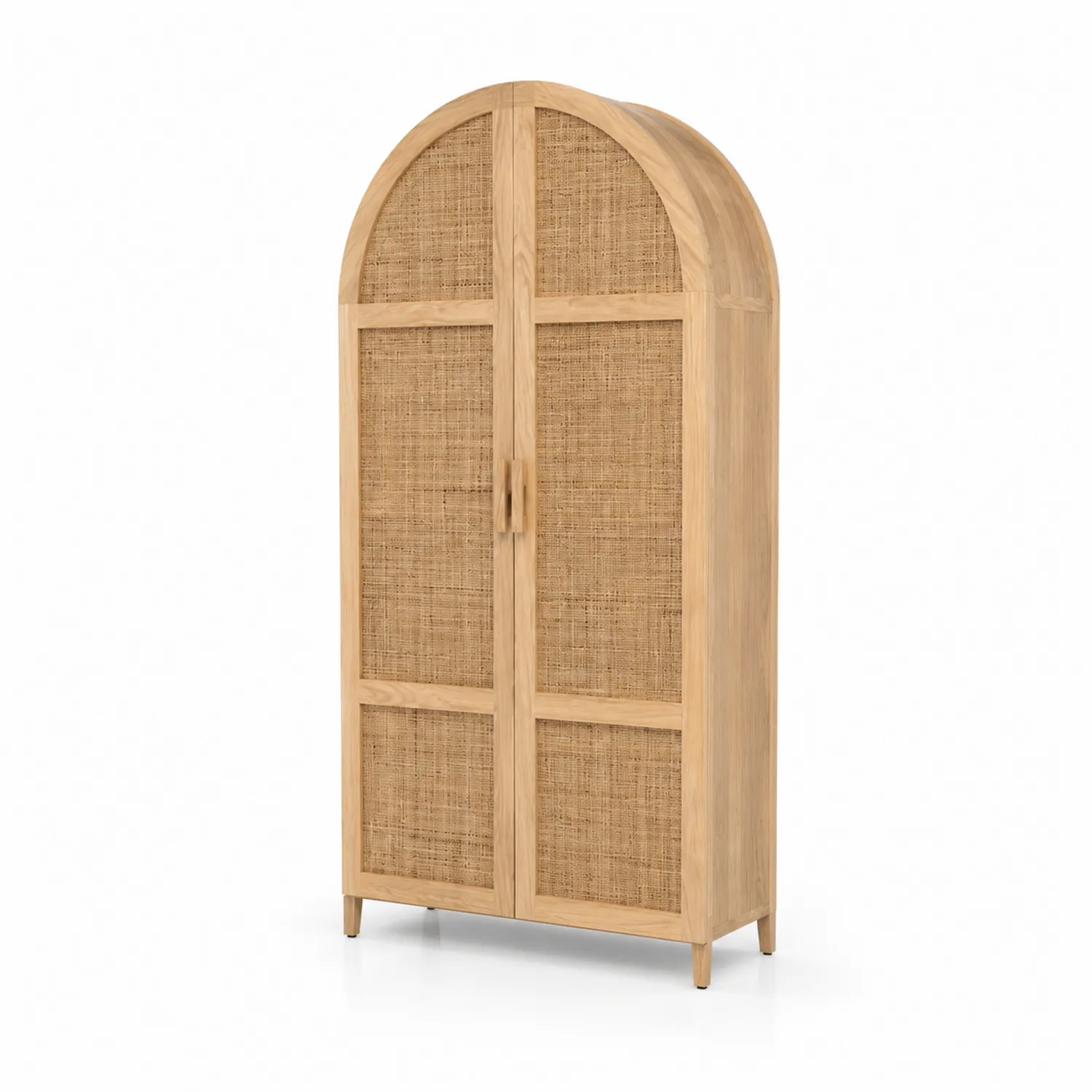 Armoire en chêne et rotin avec portes cintrées