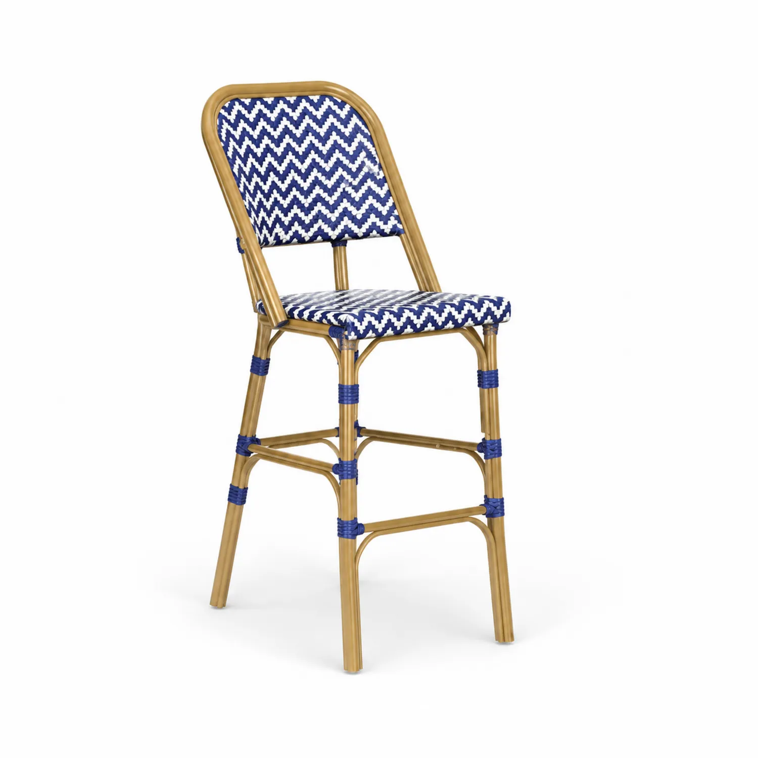 Tabouret de bar en aluminium et polyrotin bleu et blanc